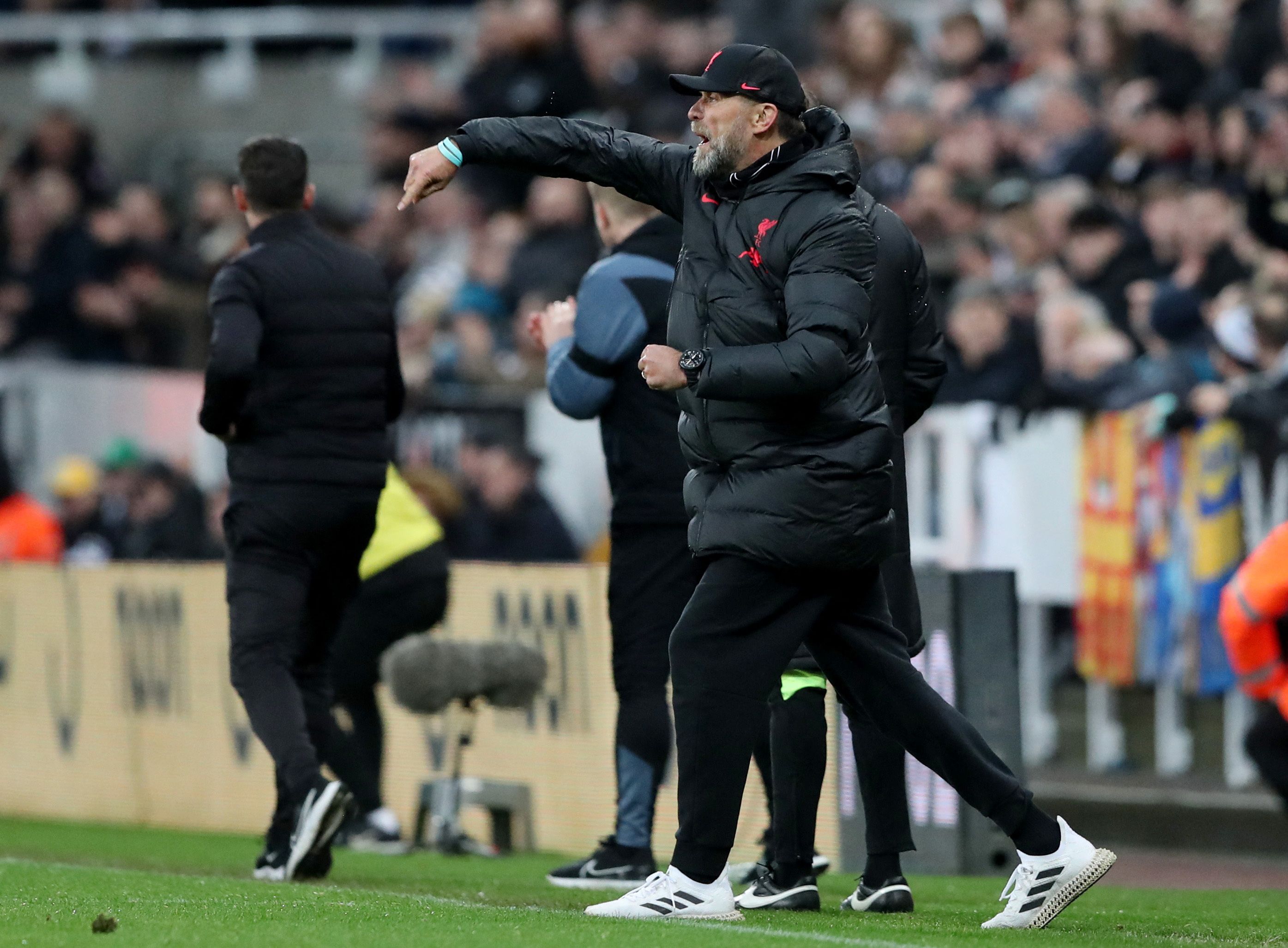 Liverpool manager Jurgen Klopp animated on touchline during Newcastle game
