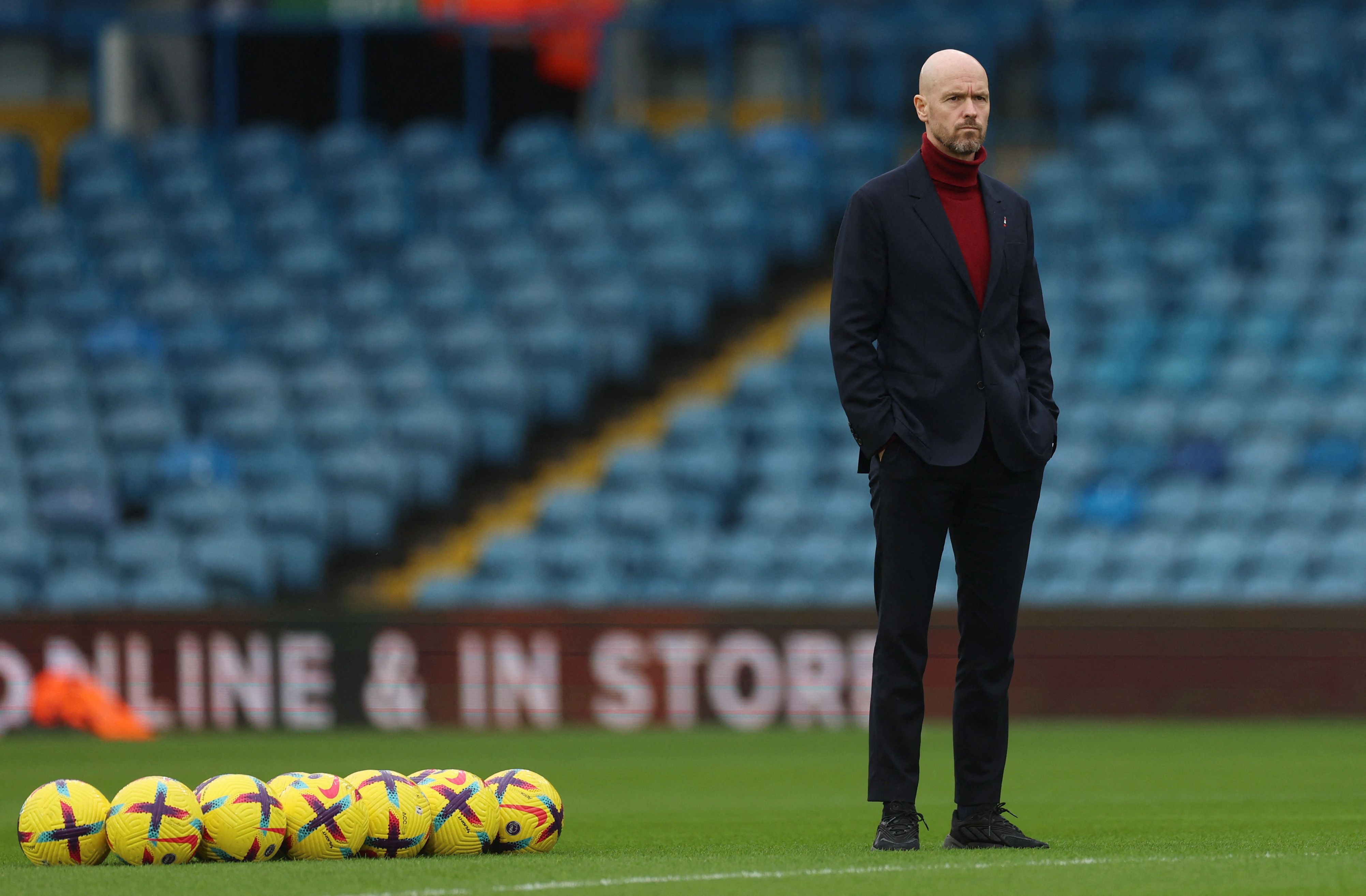 Manchester United manager Erik ten Hag on the pitch before match