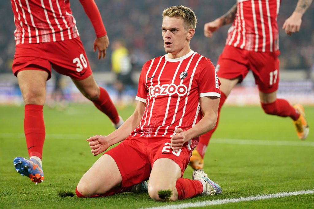 Matthias Ginter celebrates scoring for Freiburg