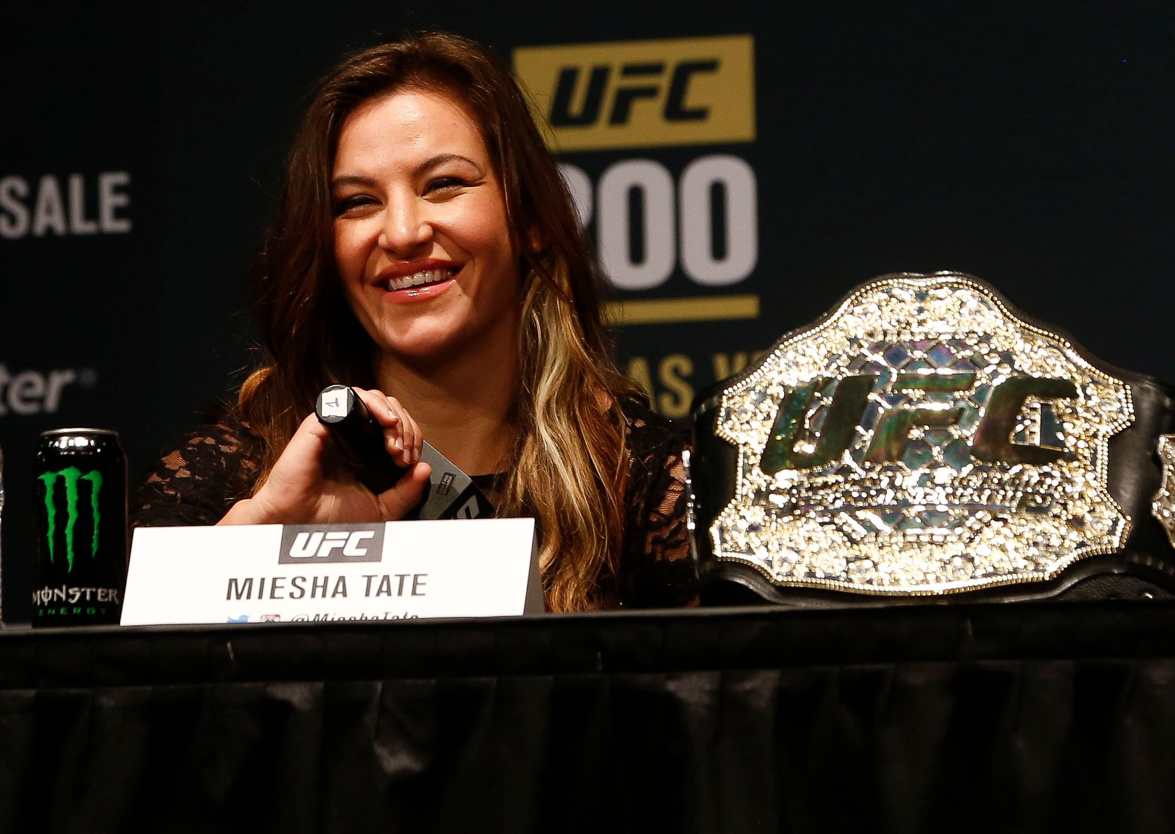 Miesha Tate, UFC women's bantamweight champion appears during a media availability