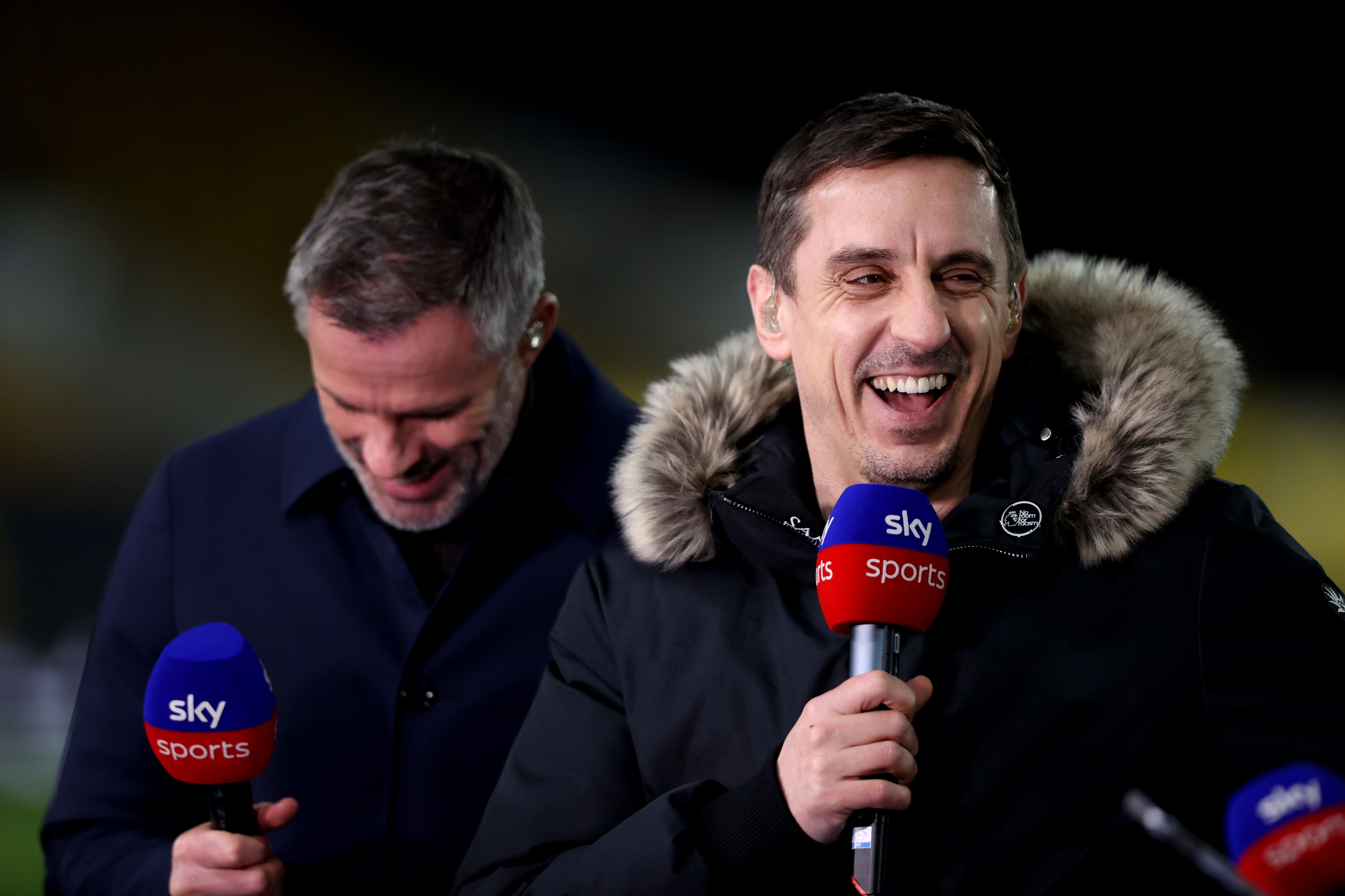 Gary Neville laughing on Sky Sports