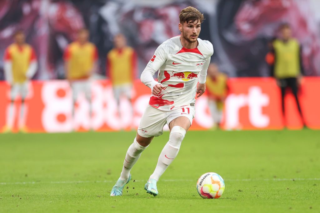 Timo Werner dribbling with the ball for RB Leipzig