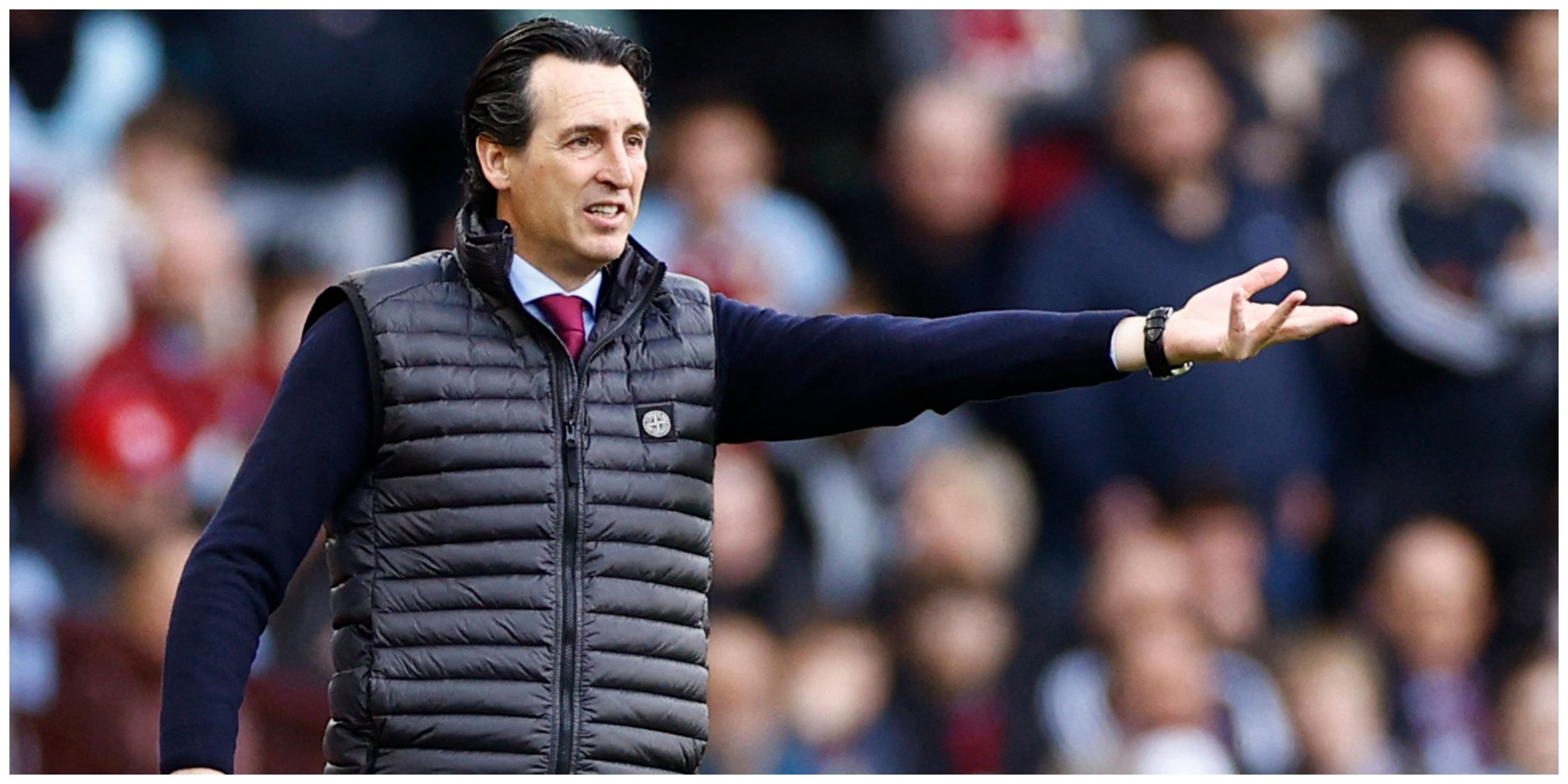 Aston Villa manager Unai Emery pointing during game