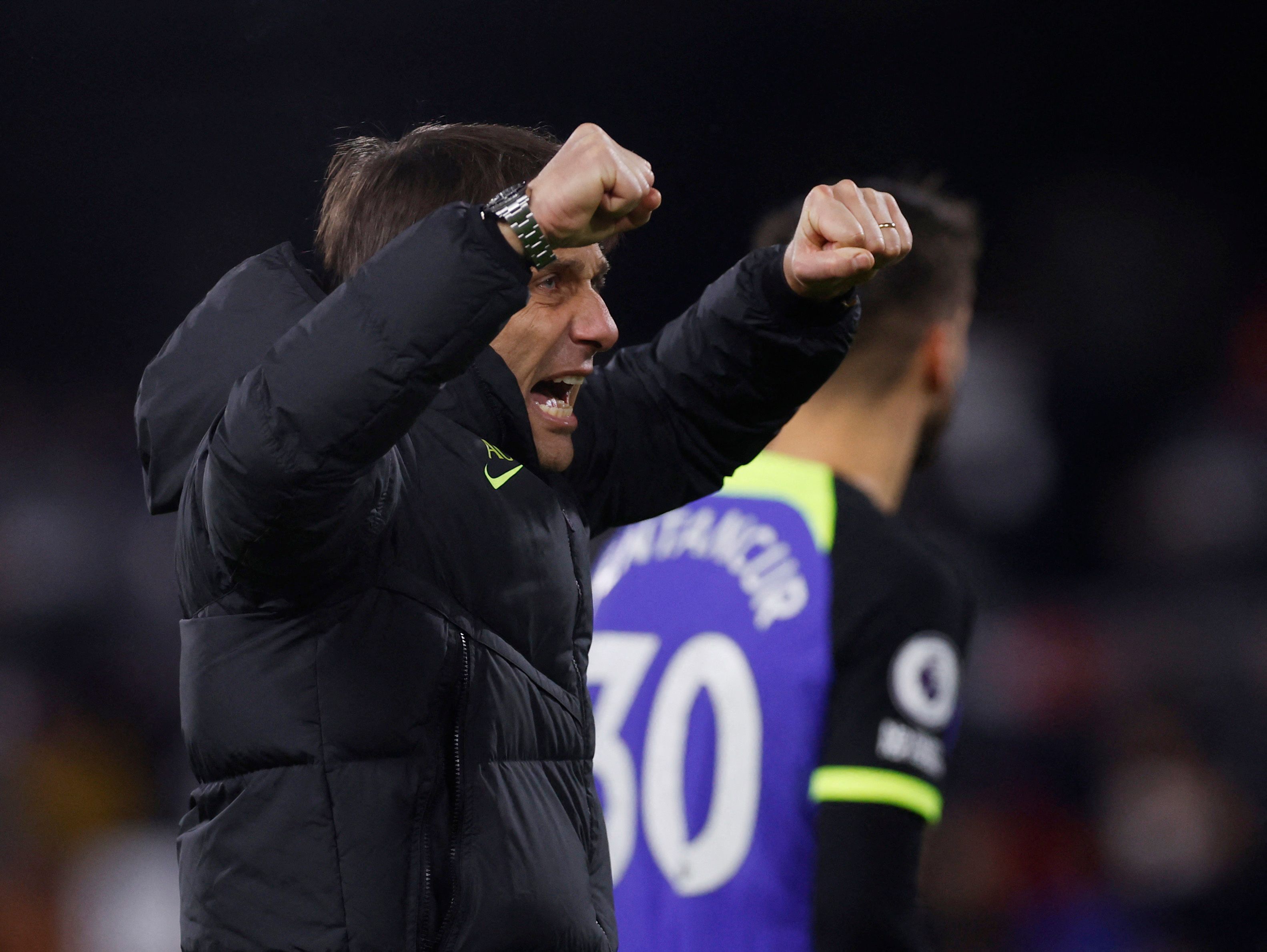 Tottenham Hotspur manager Antonio Conte celebrating after win