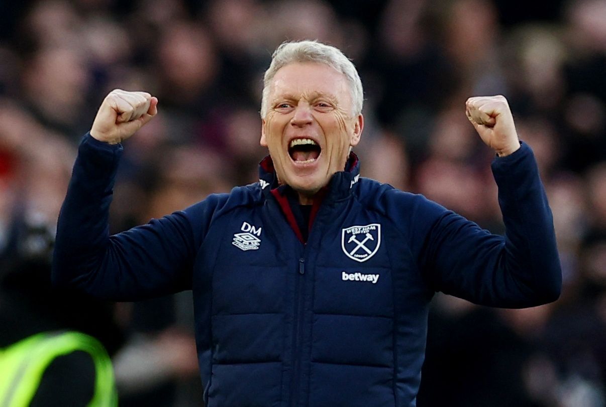 West Ham United manager David Moyes celebrating after win
