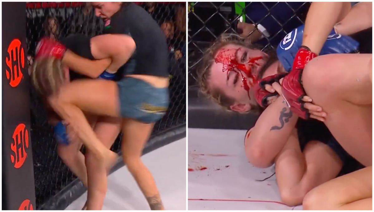 MMA star Leah McCourt left covered in blood after cut-throat move from opponent