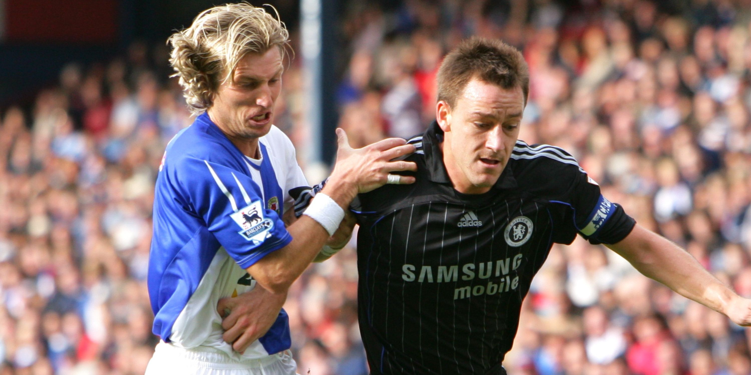 Robbie Savage and John Terry in action during Blackburn Rovers vs Chelsea