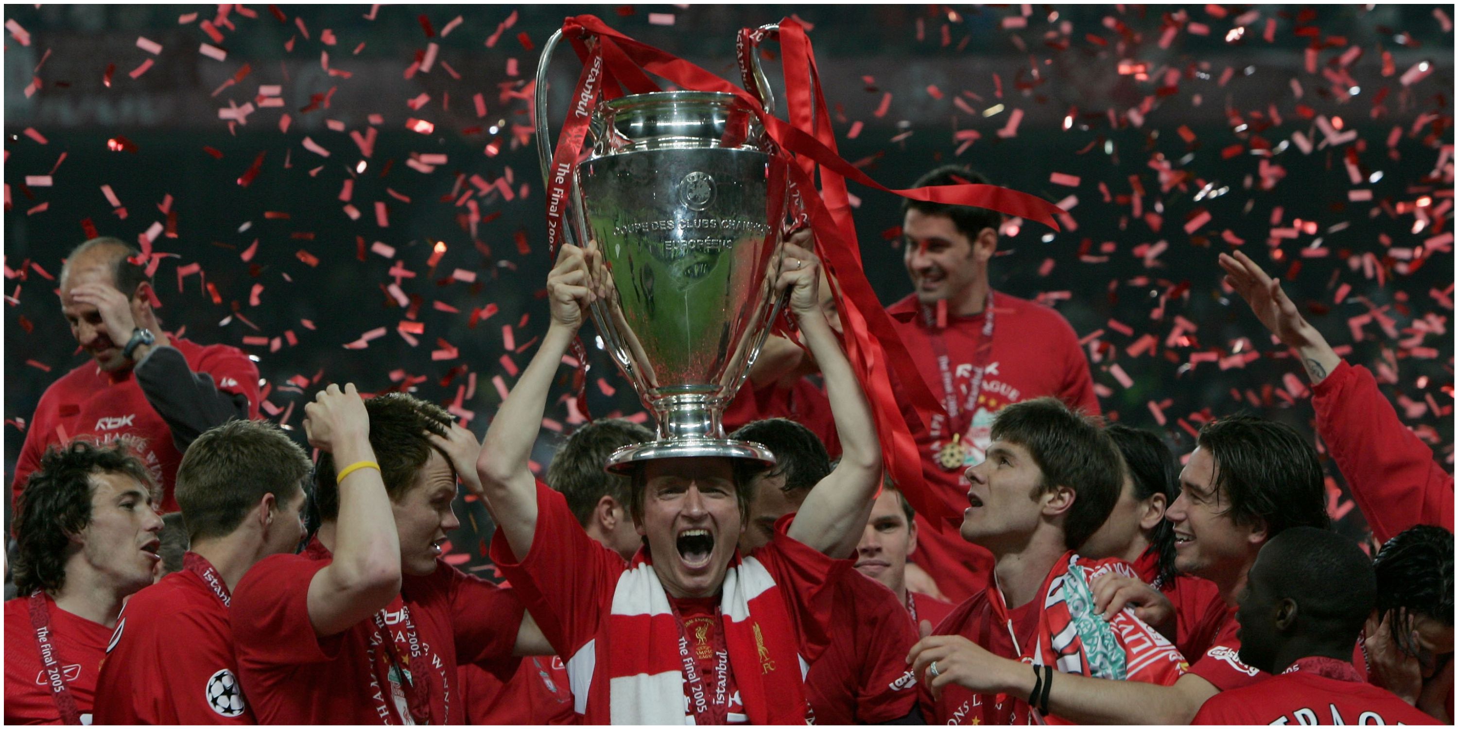 Liverpool lift the 2005 Champions League trophy in Istanbul.