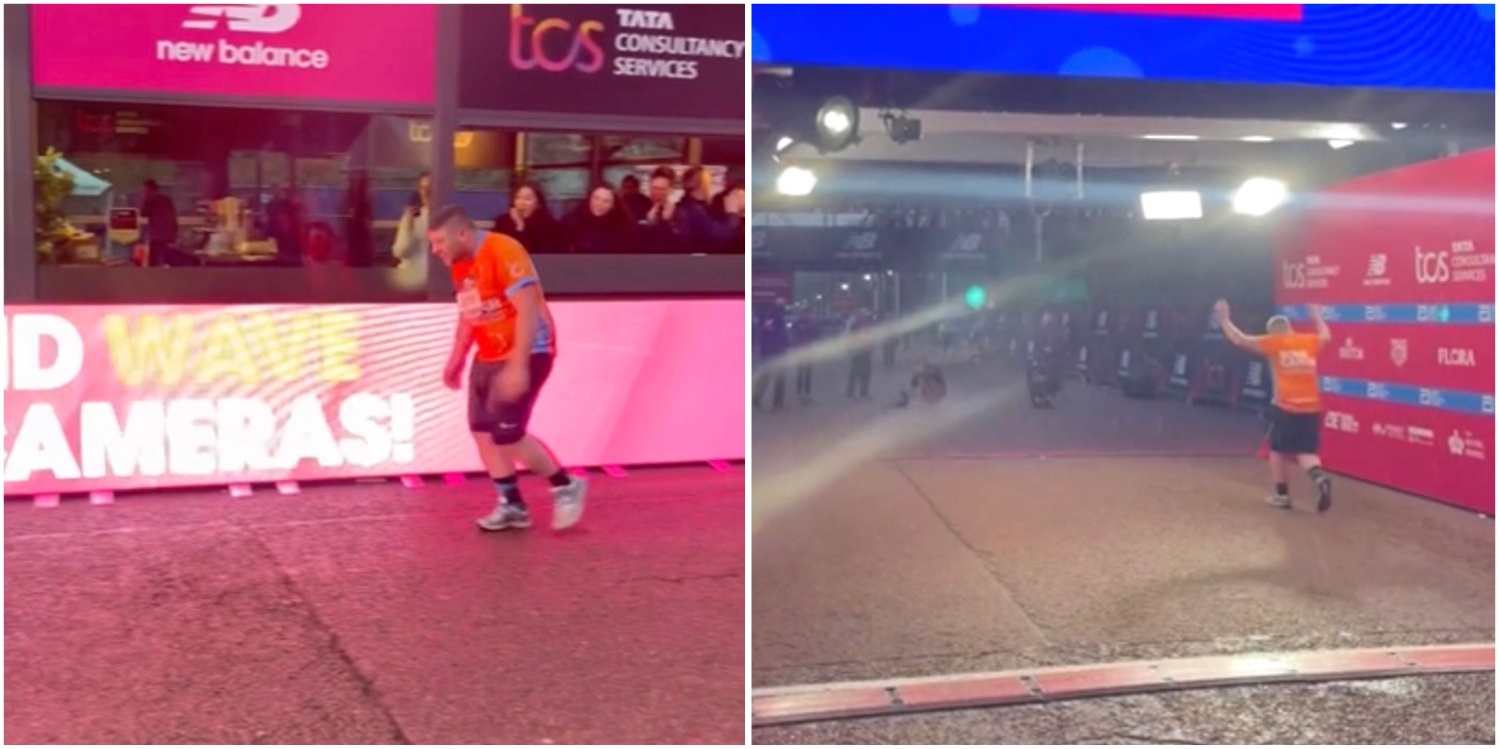 London Marathon 2023 Final runner crosses finish line as crowd clap