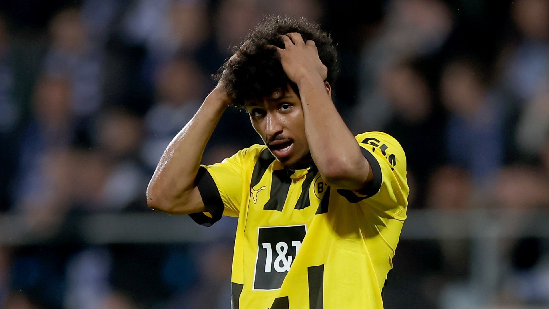 Karim Adeyemi of Borussia Dortmund reacts