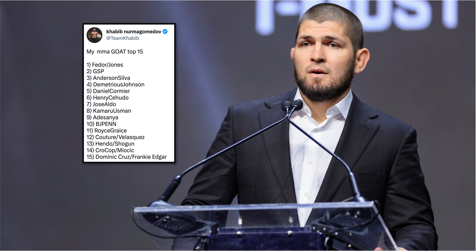 Khabib Nurmagomedov Ranks 15 Greatest MMA Fighters Ever - No Conor ...