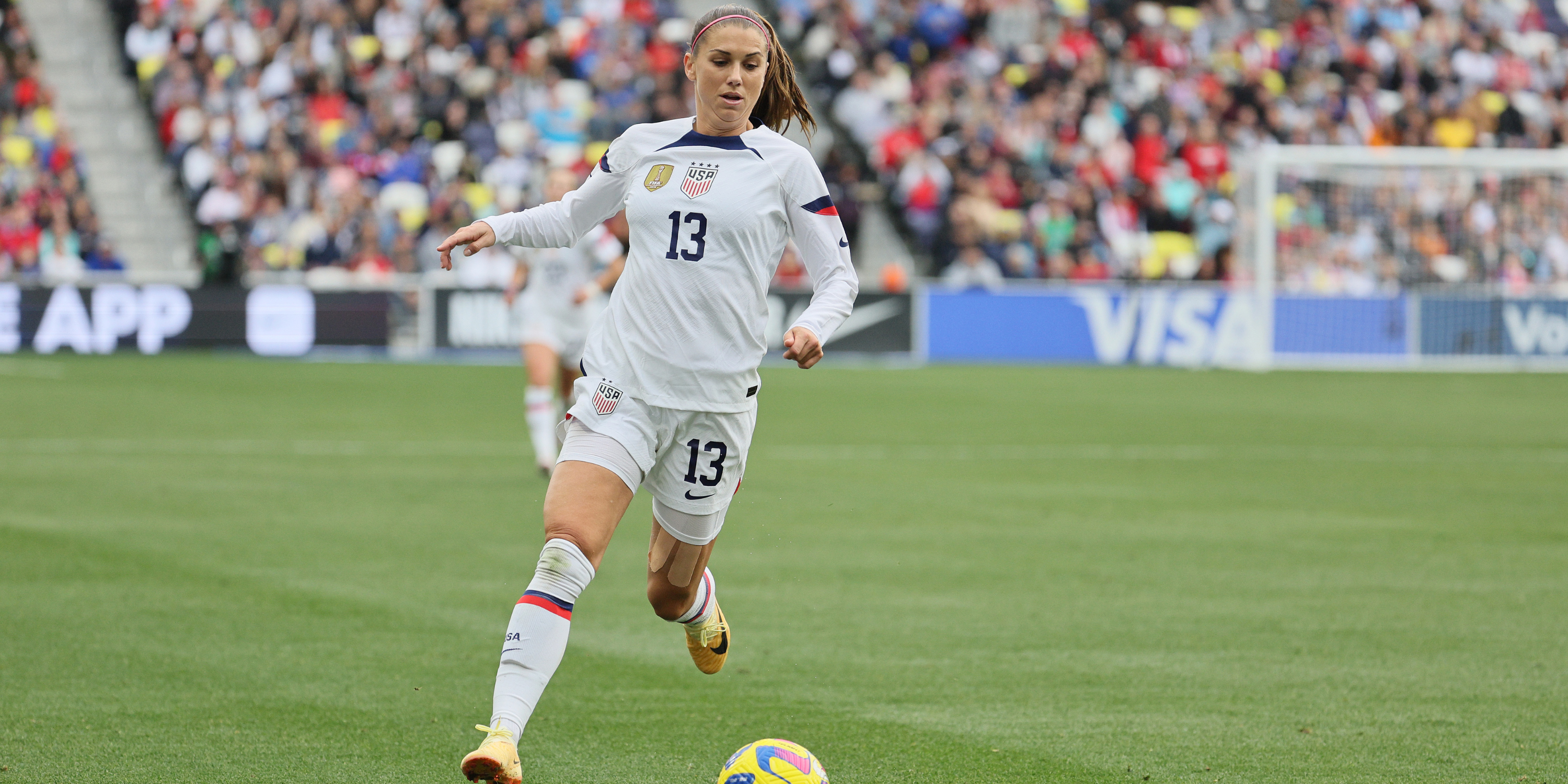 Alex Morgan playing for the US national team