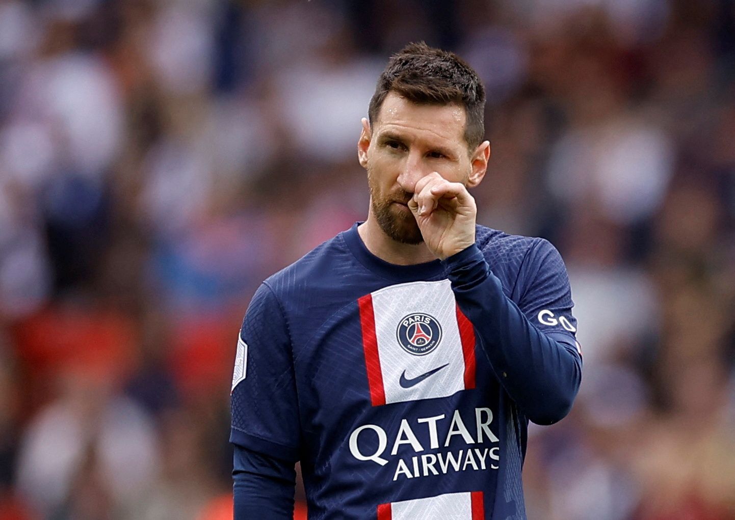Lionel Messi of PSG looks on