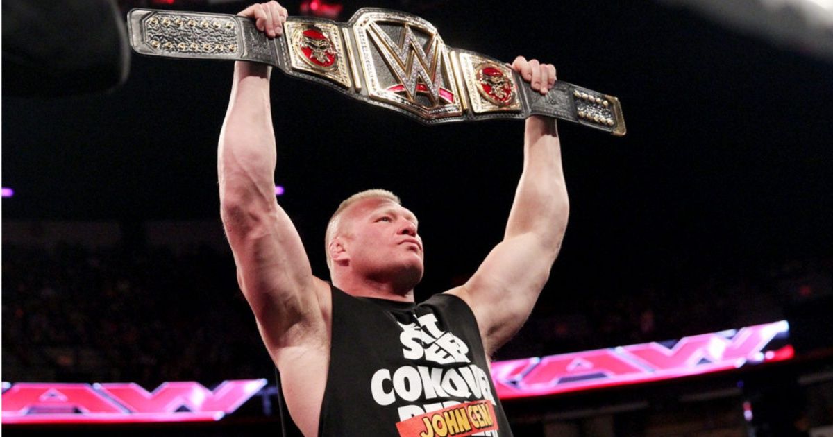 Brock Lesnar with the WWE World Heavyweight Championship