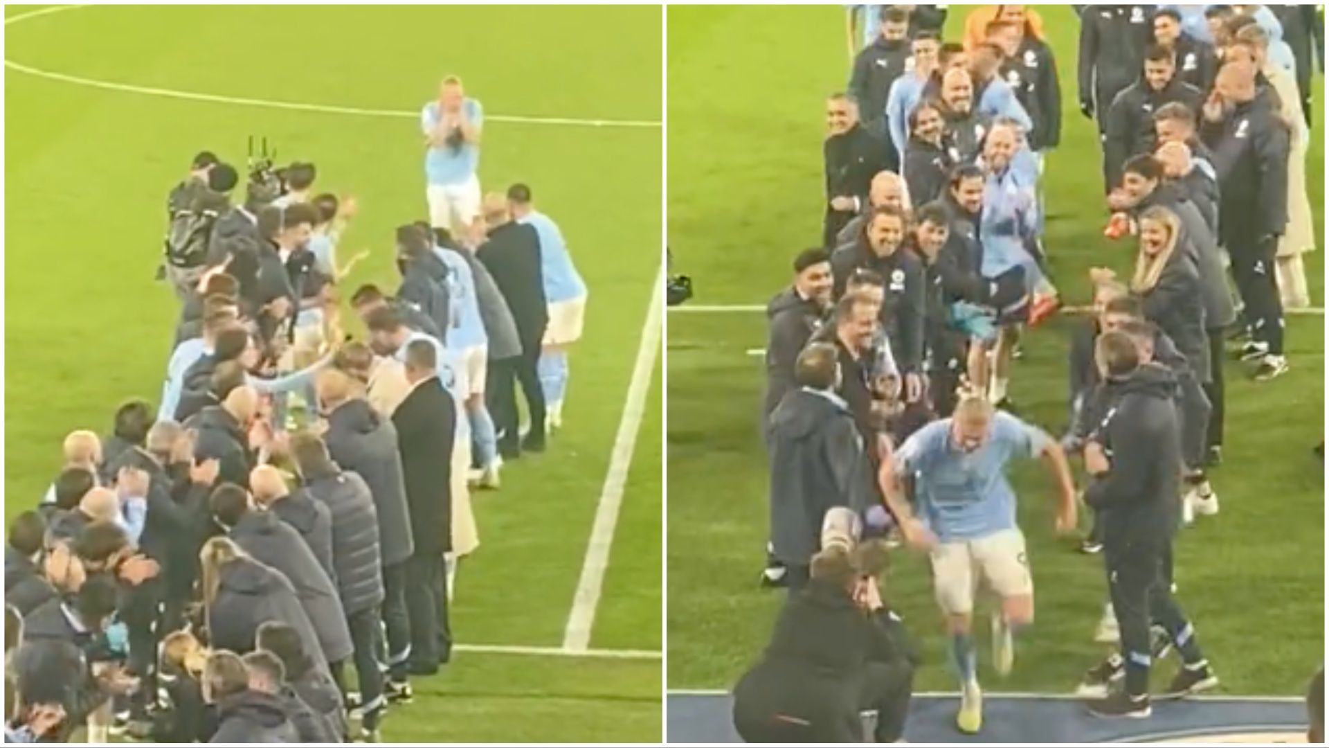 Erling Haaland celebrated by Man City teammates