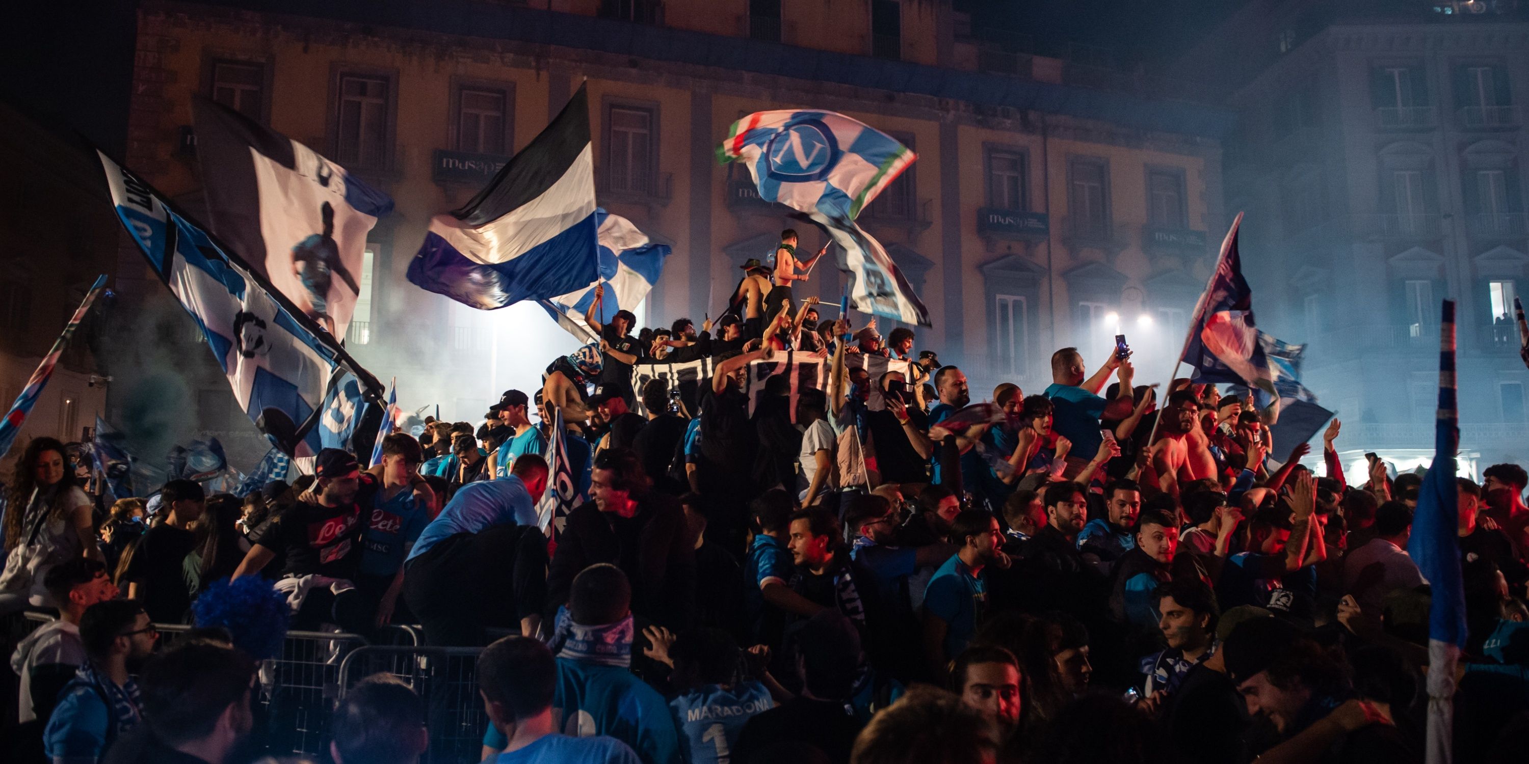 Napoli fans celebrate their team winning the Serie A title.