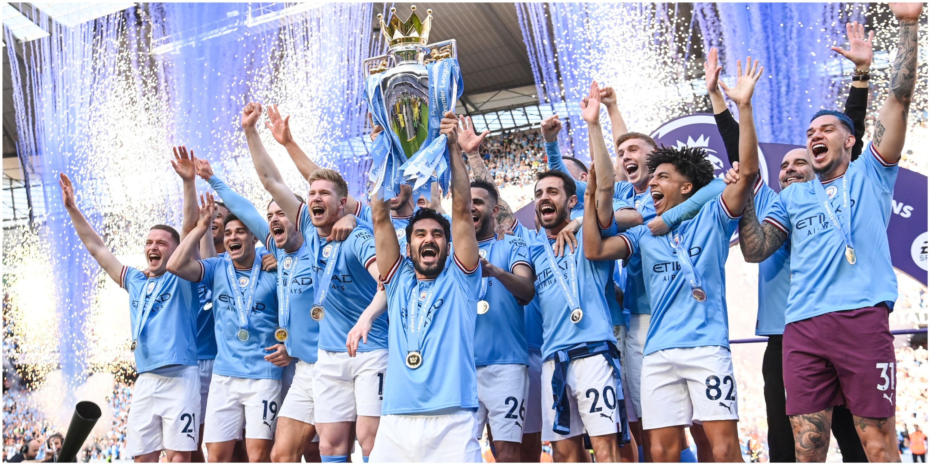 Manchester City lift the 2022/23 PL title.