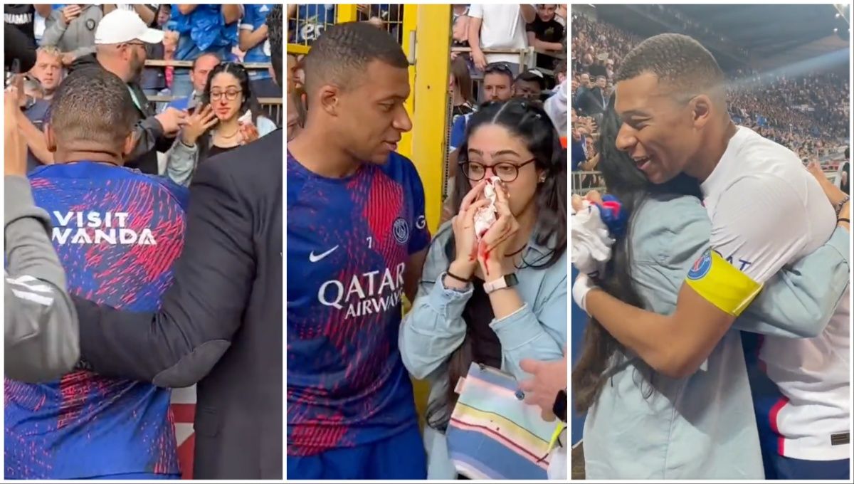 Kylian Mbappe shows class after giving female fan a bloody face with wayward shot