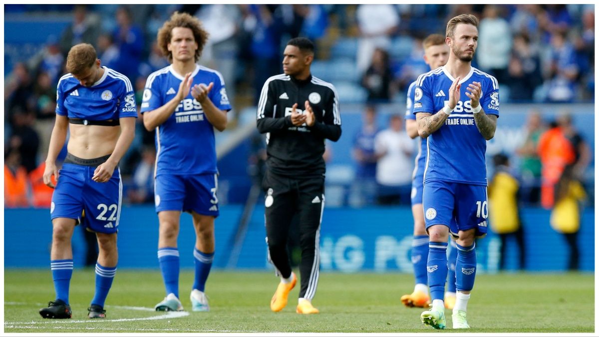 Leicester City players look on after Premier League relegation