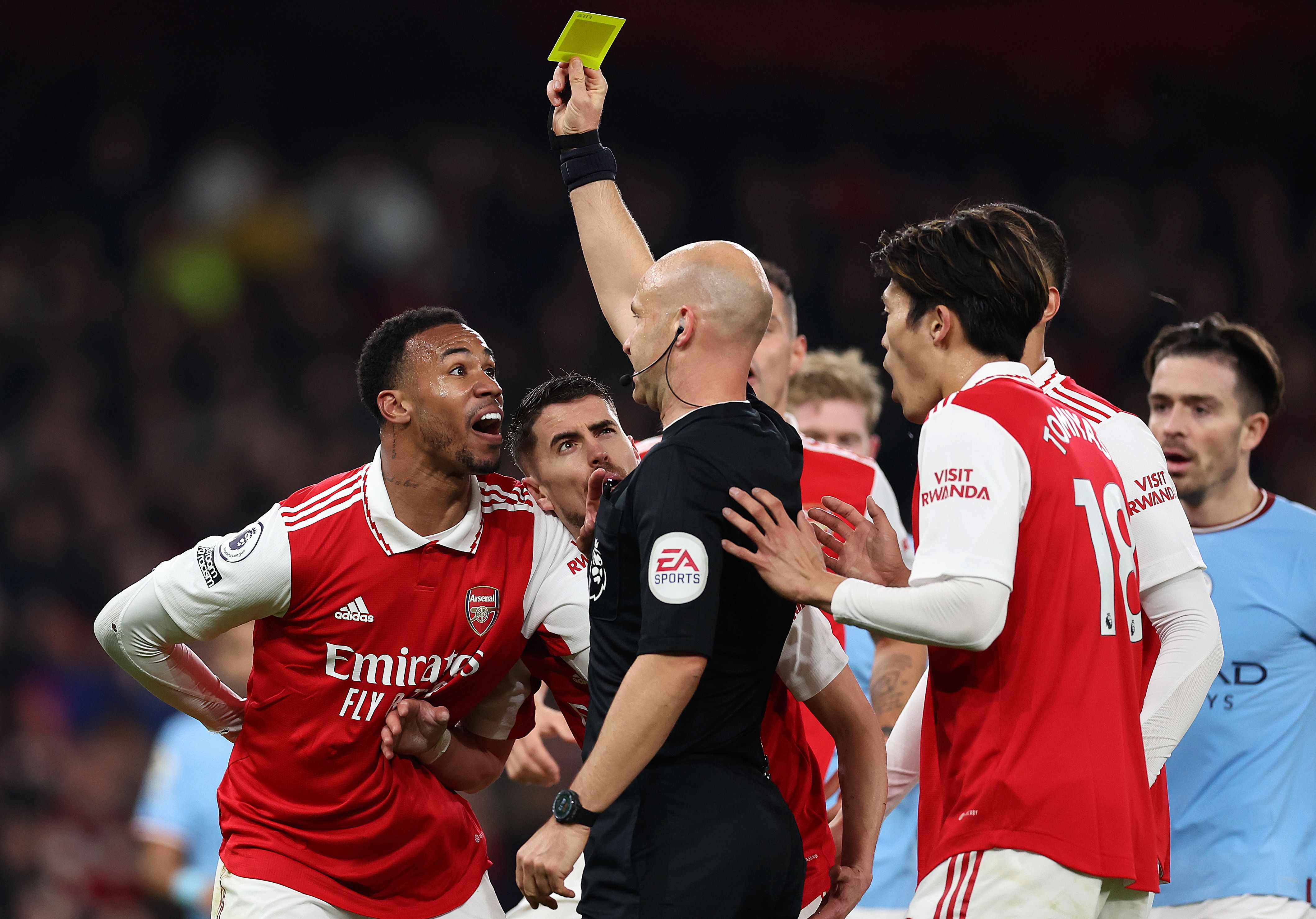 Gabriel of Arsenal is booked