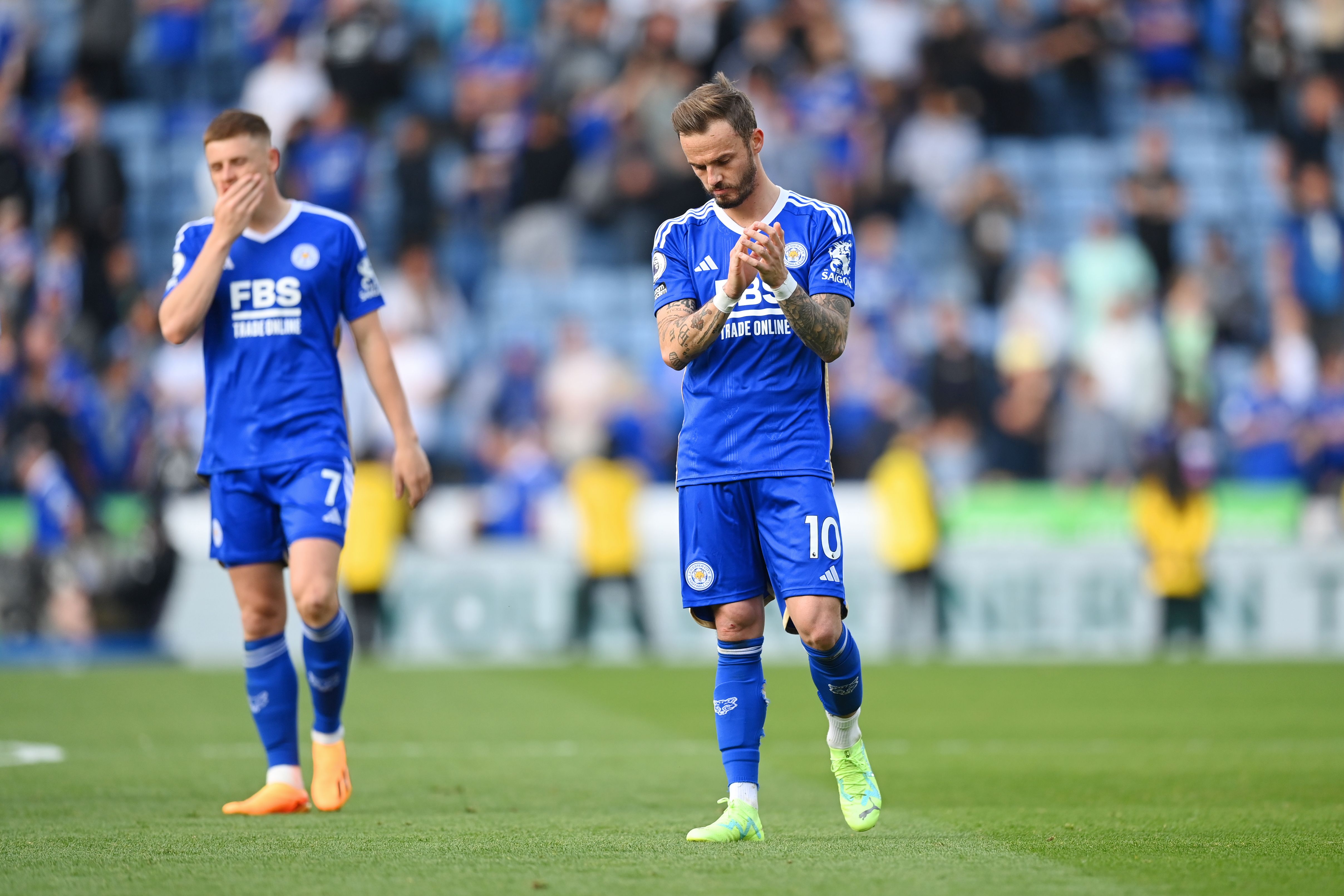 Leicester City's James Maddison and Harvey Barnes.