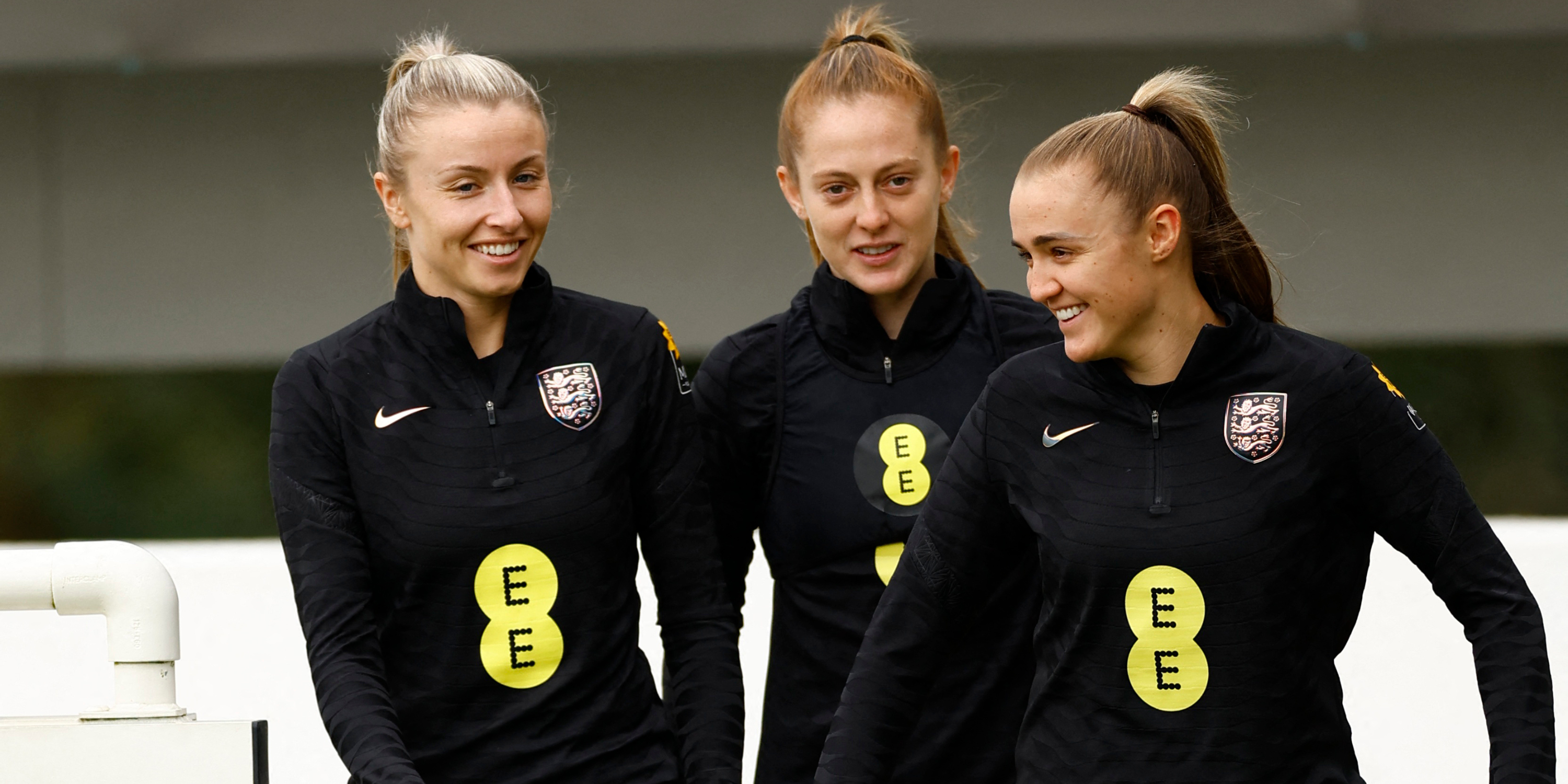 Leah Williamson, Keira Walsh and Georgia Stanway playing for England