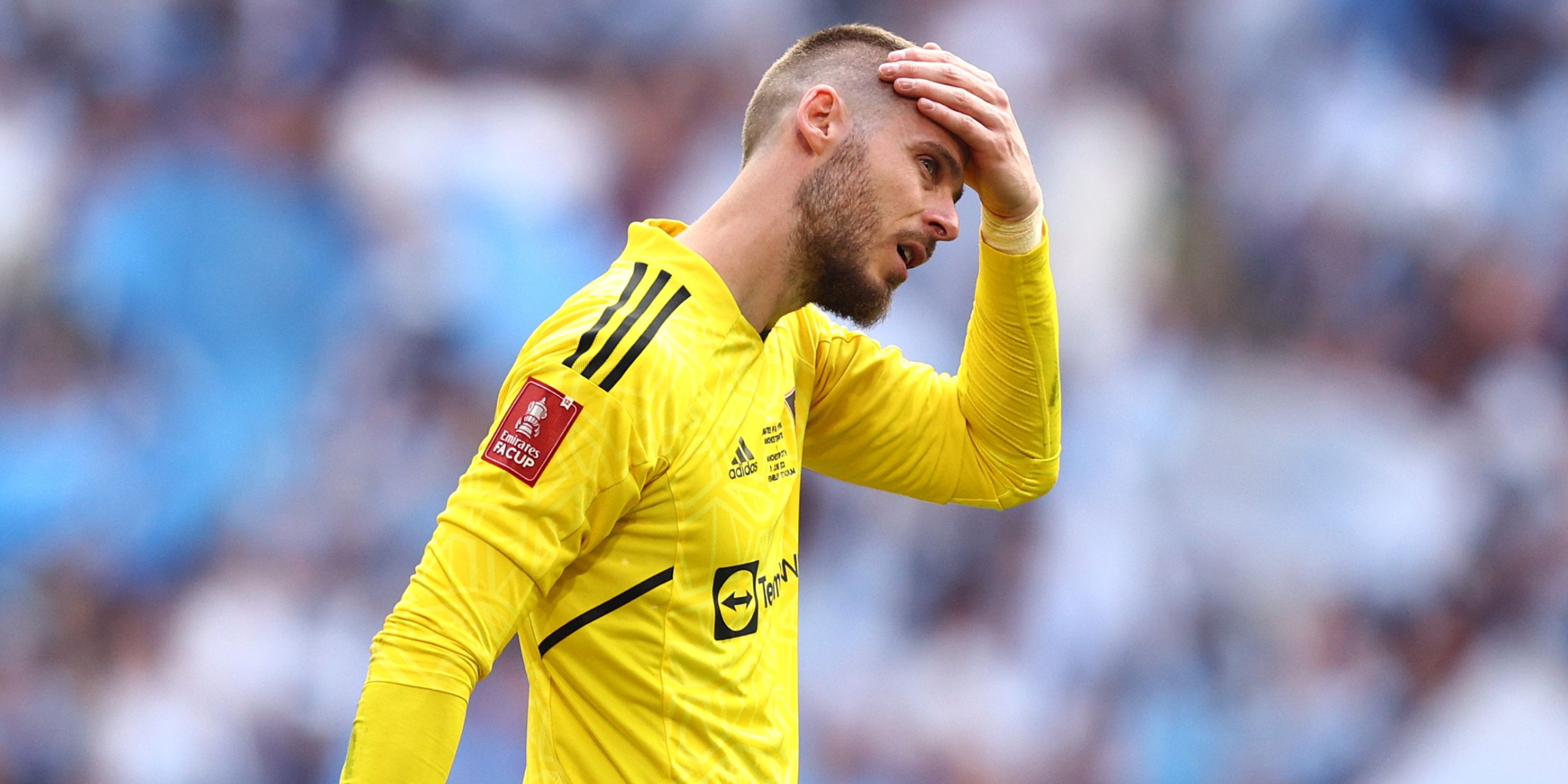  David De Gea of Manchester United looks dejected following the team's defeat in the Emirates FA Cup Final.