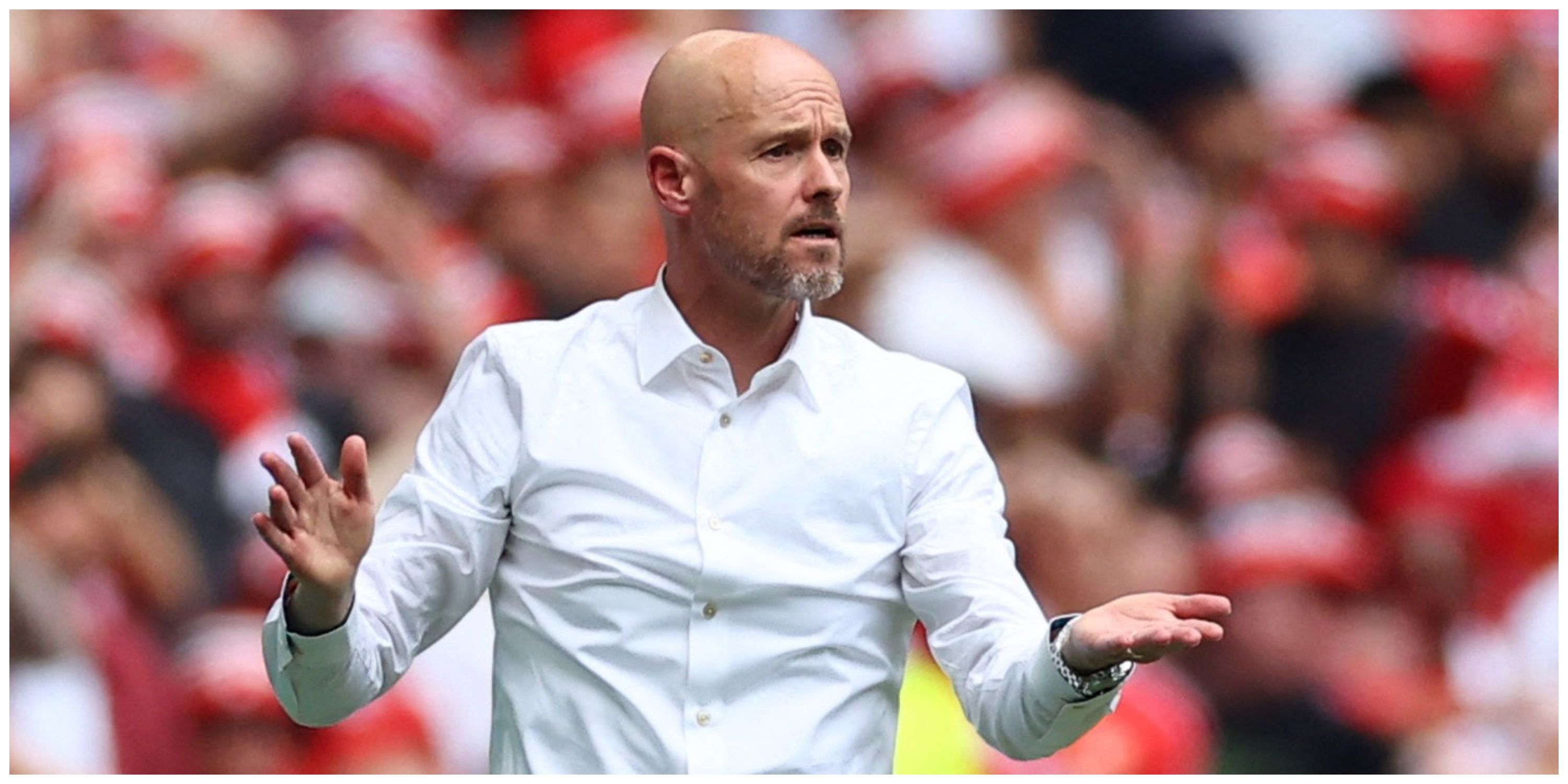 Manchester United manager Erik ten Hag looking confused