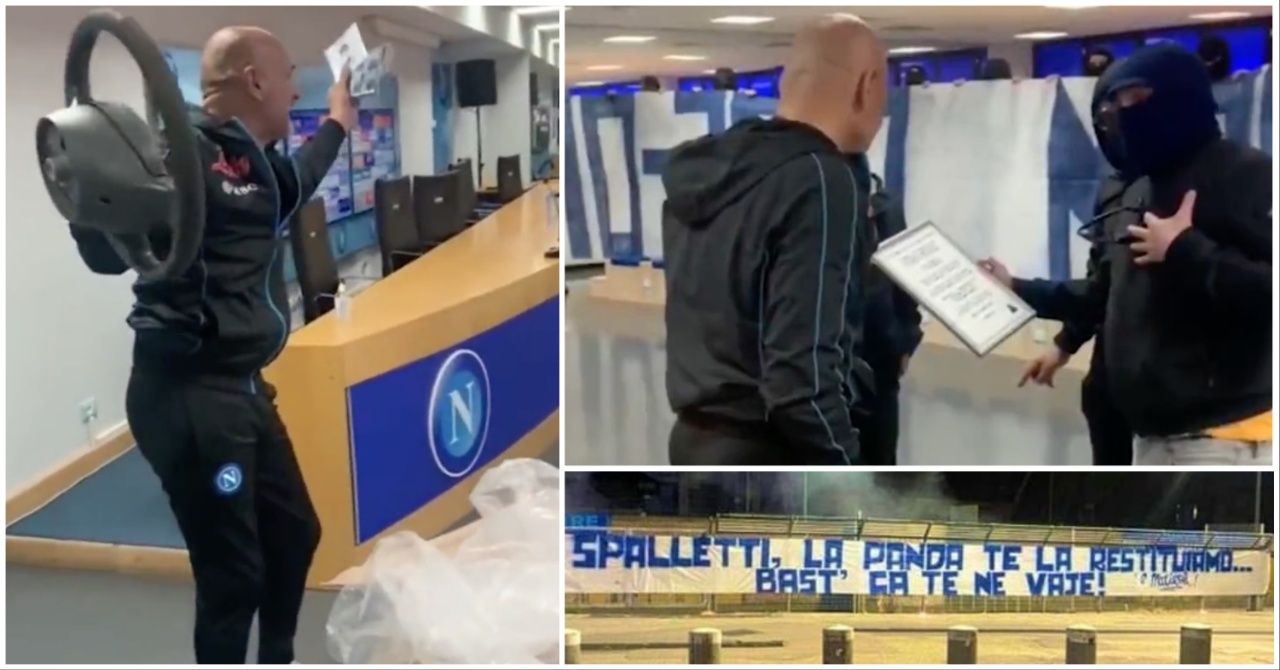 Luciano Spalletti given steering wheel and CDs by Napoli Ultras as leaving present