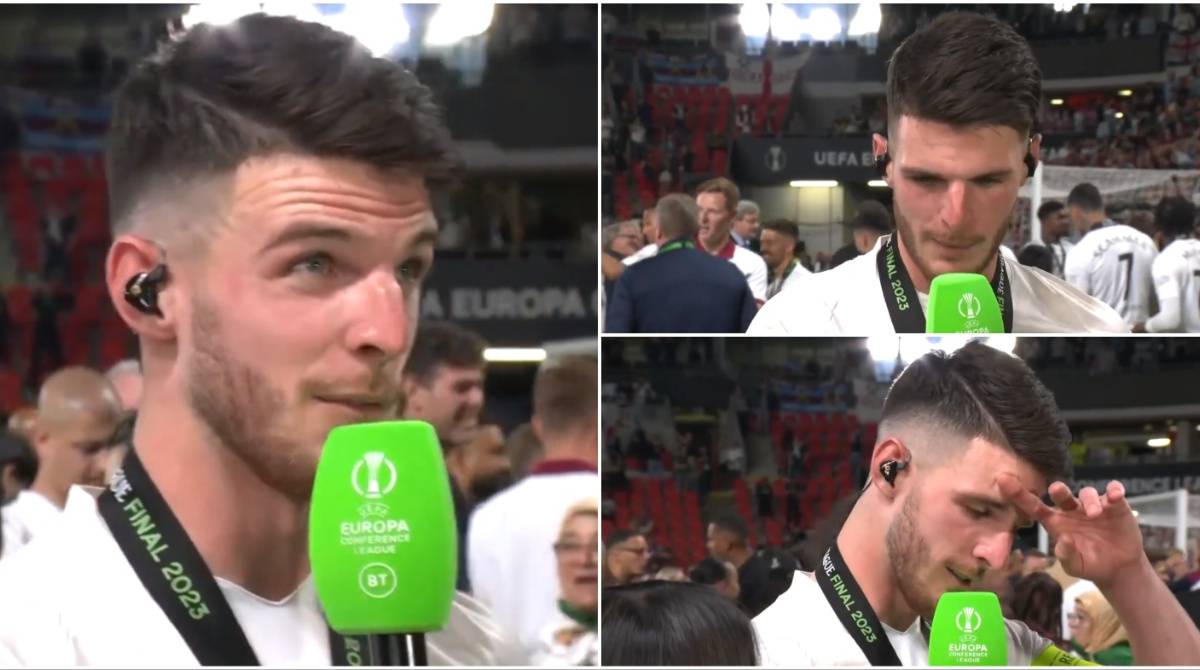 Declan Rice Inetrview Declan Rice's emotional interview after West Ham's Europa Conference ...