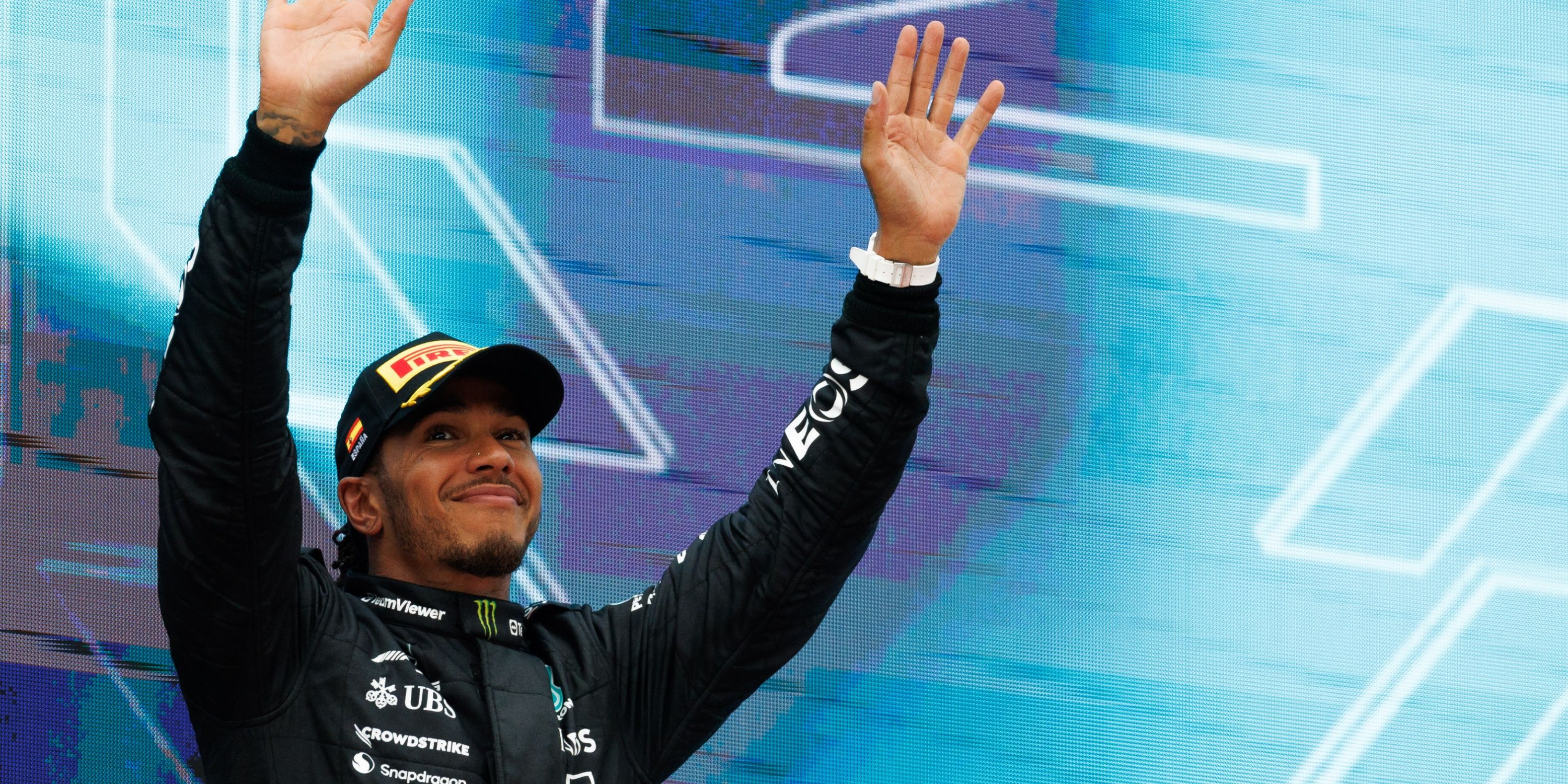 Lewis Hamilton on the Spanish GP podium