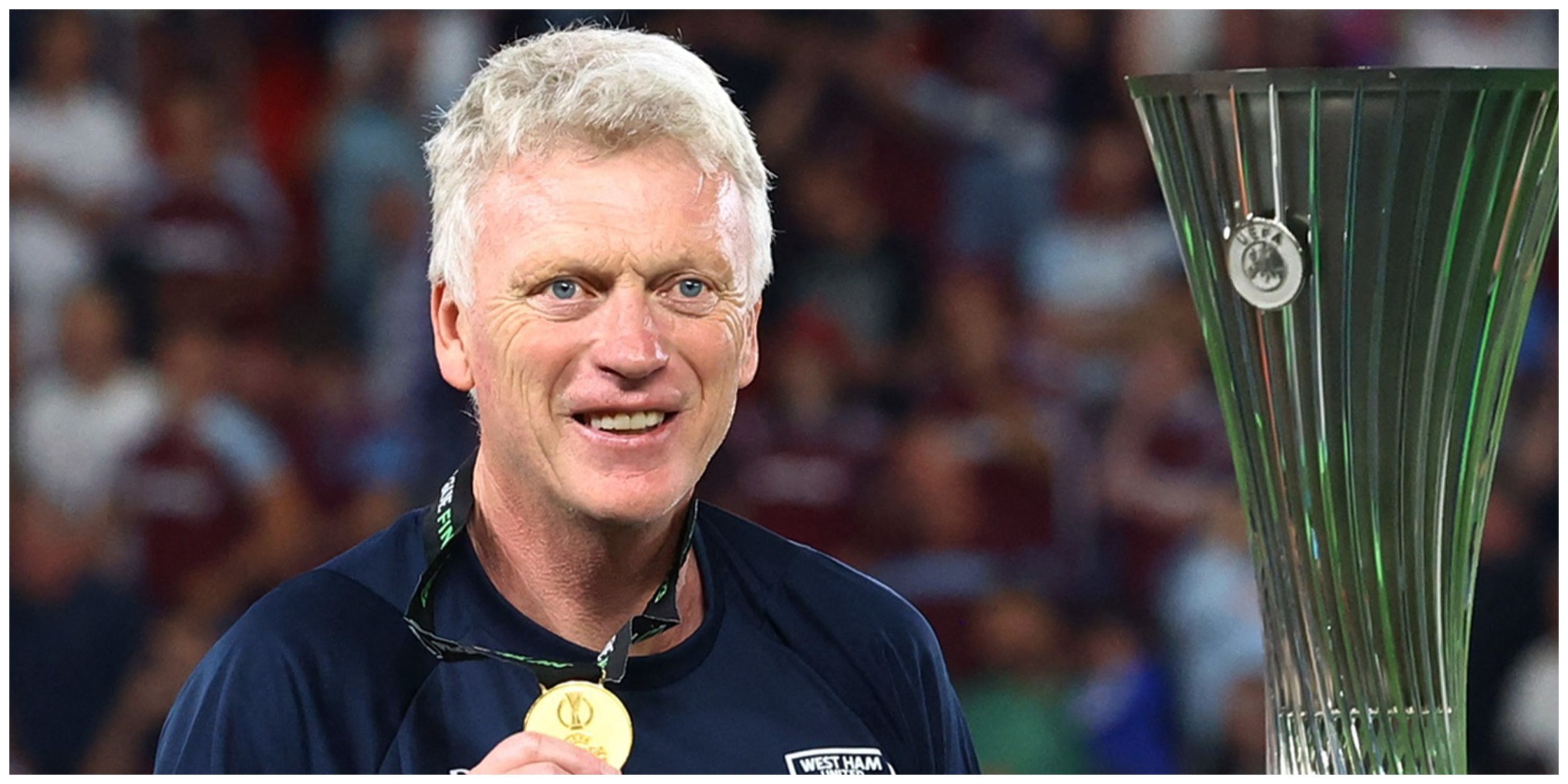 West Ham manager David Moyes holding medal