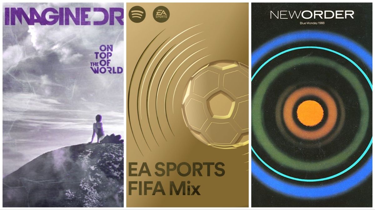 EA Sports FIFA song collage with Imagine Dragons and New Order.