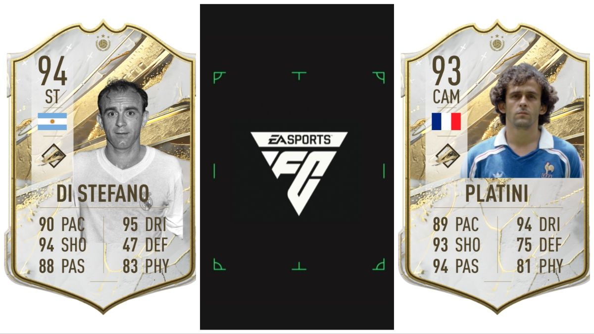 EA Sports FC collage with potential new icons Di Stefano and Platini