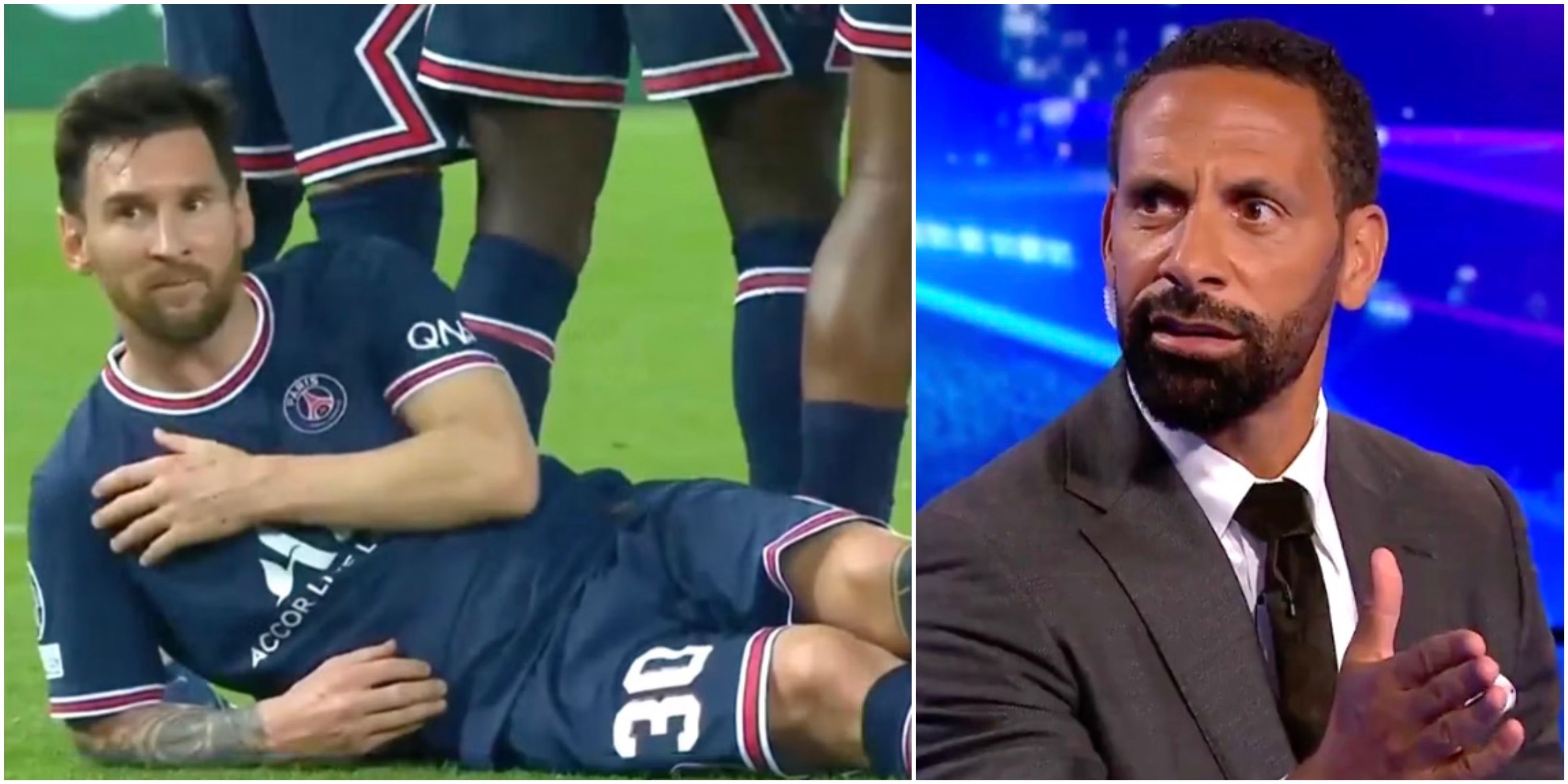 Rio Ferdinand’s reaction when Lionel Messi laid behind PSG wall for free-kick