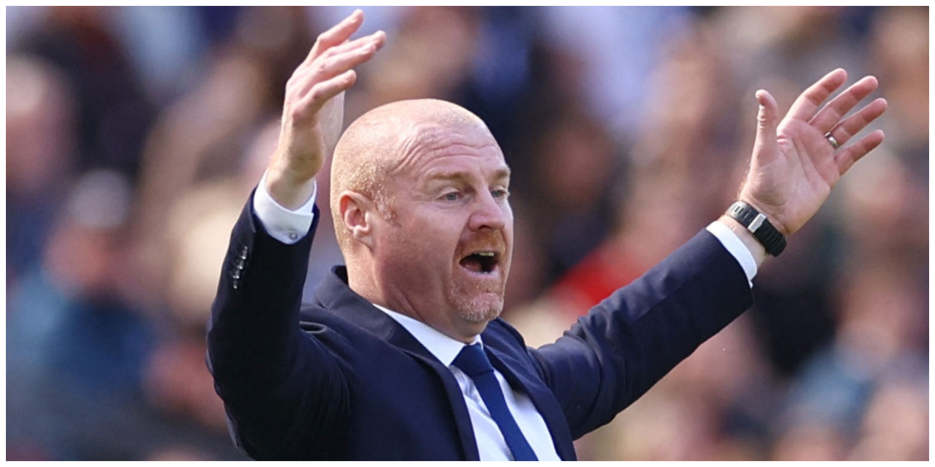 Everton manager Sean Dyche with arms in the air