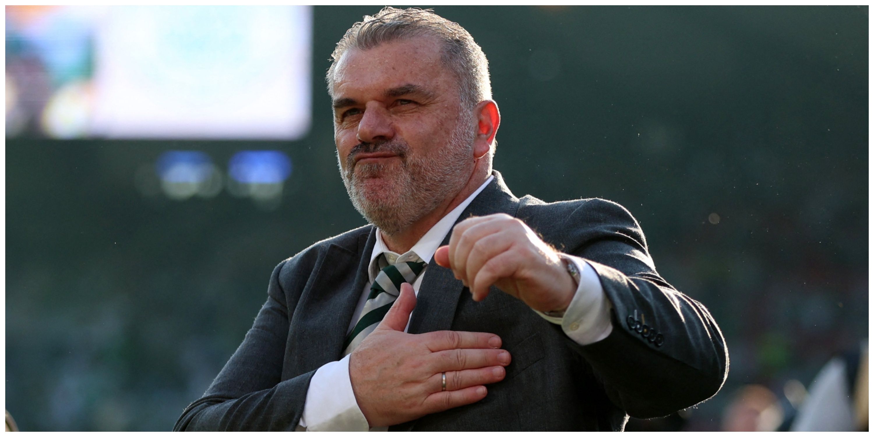 Ange Postecoglou with hand on chest