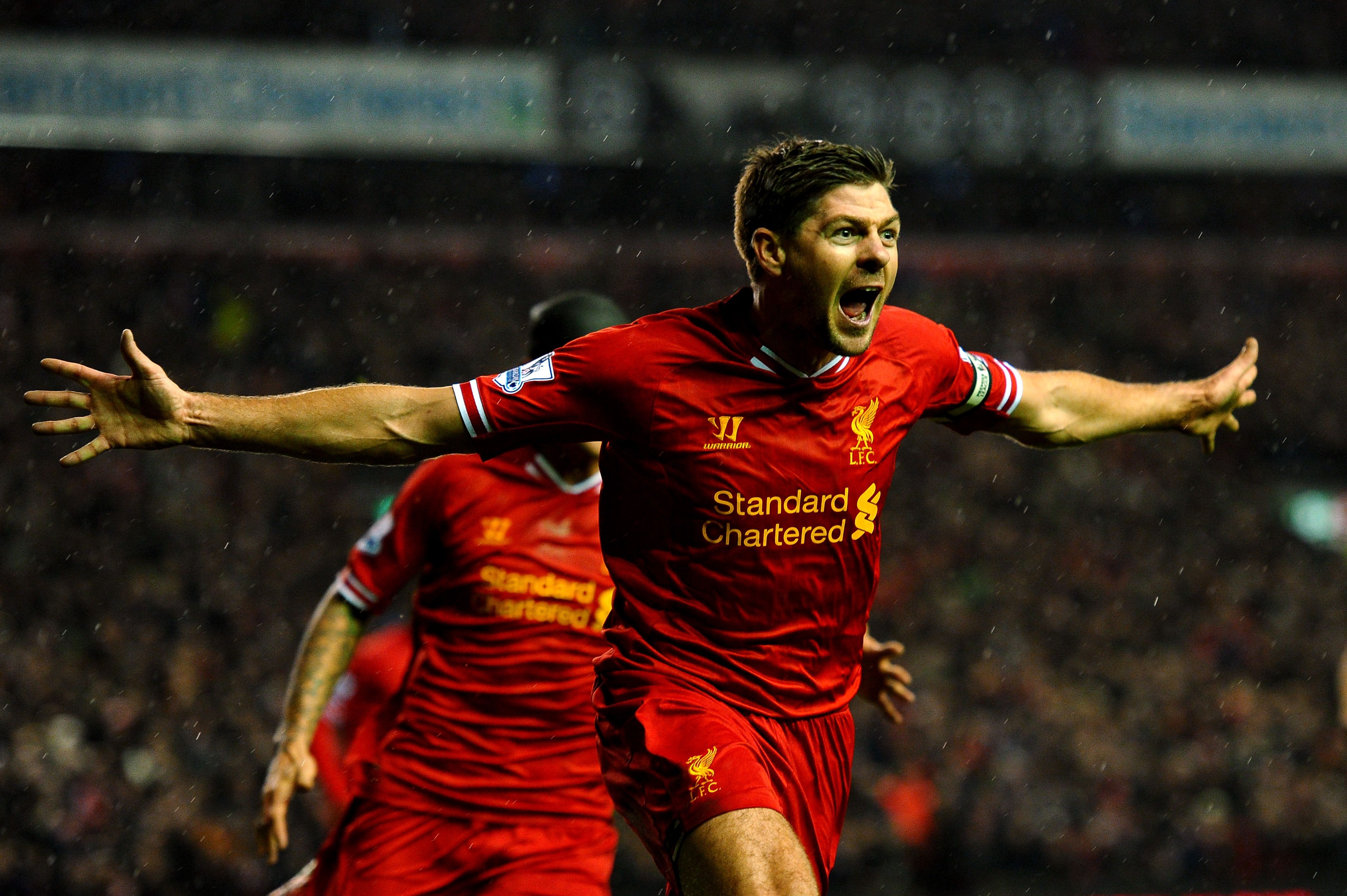 Gerrard celebrates Liverpool goal in 2014