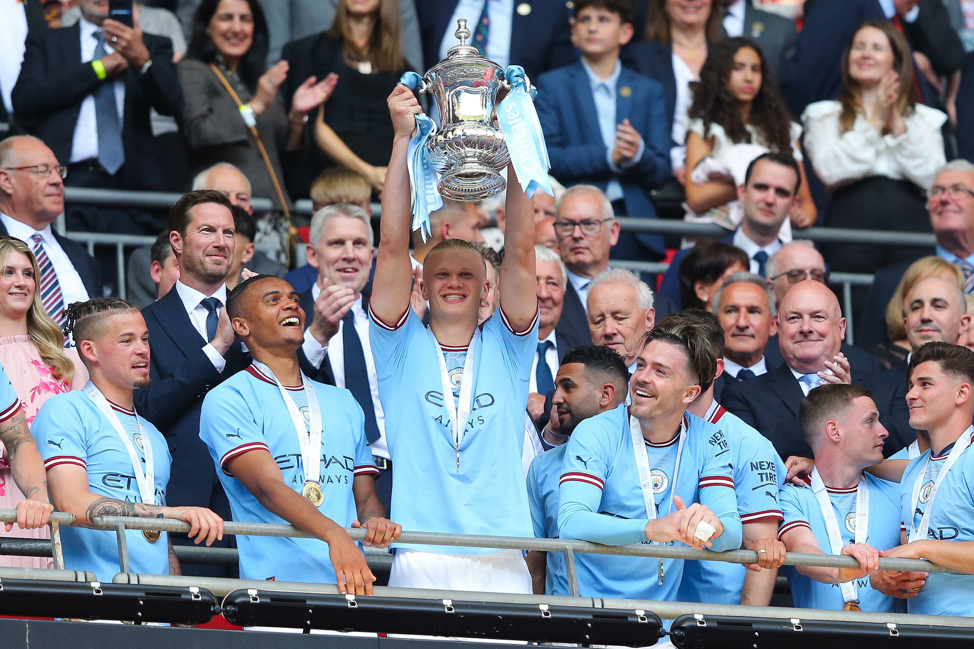 Manchester City players with the FA Cup