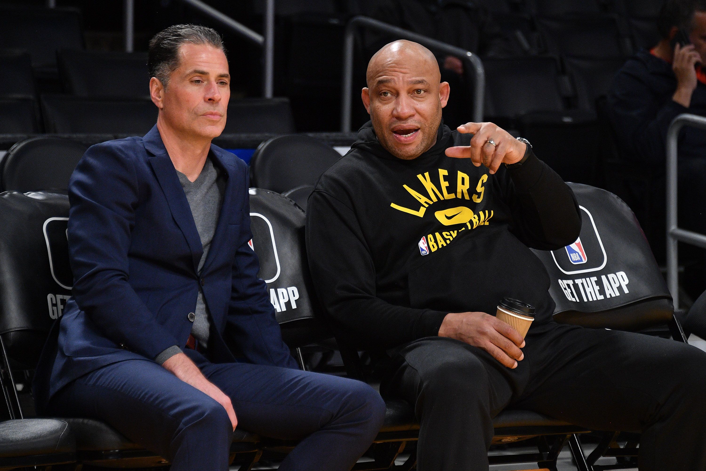 L.A. Lakers general manager Rob Pelinka and head coach Darvin Ham