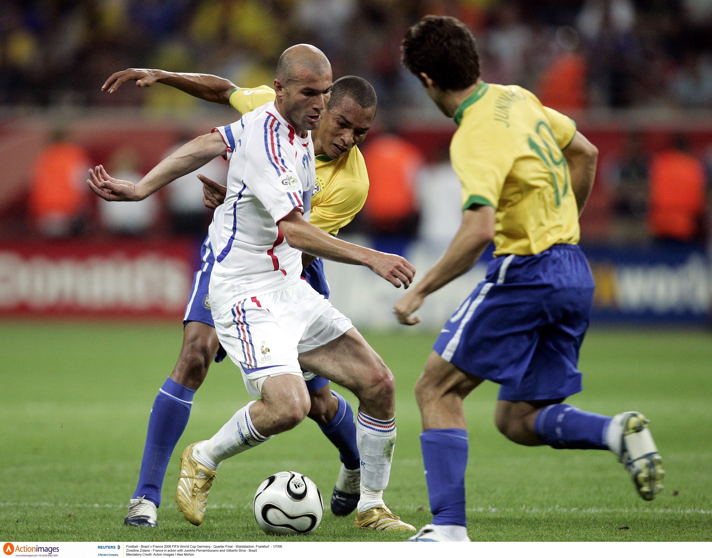 Zinedine Zidane in action for France vs Brazil at 2006 World Cup