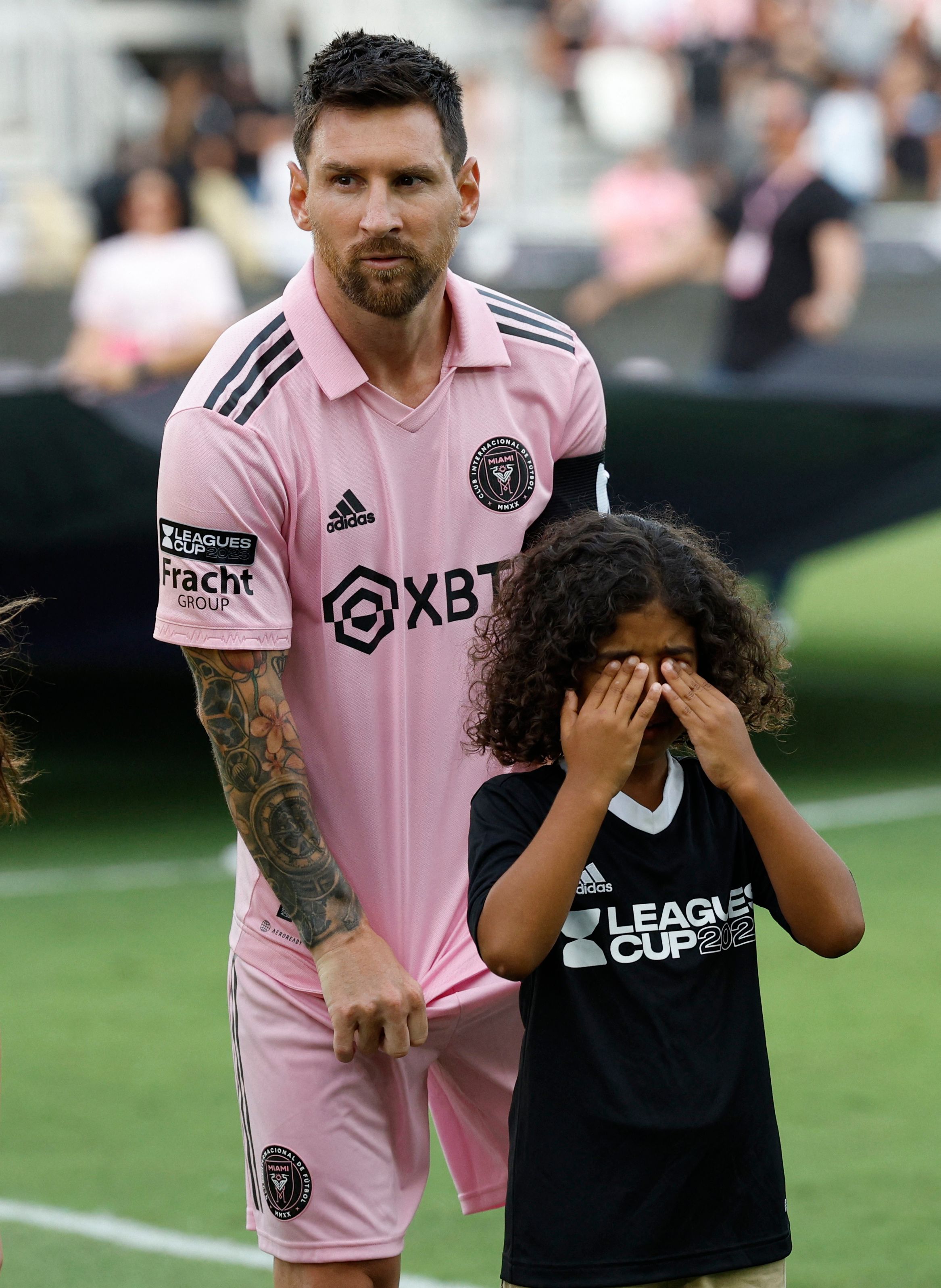 Lionel Messi consoles DJ Khaled's son who burst into tears as Inter Miami mascot