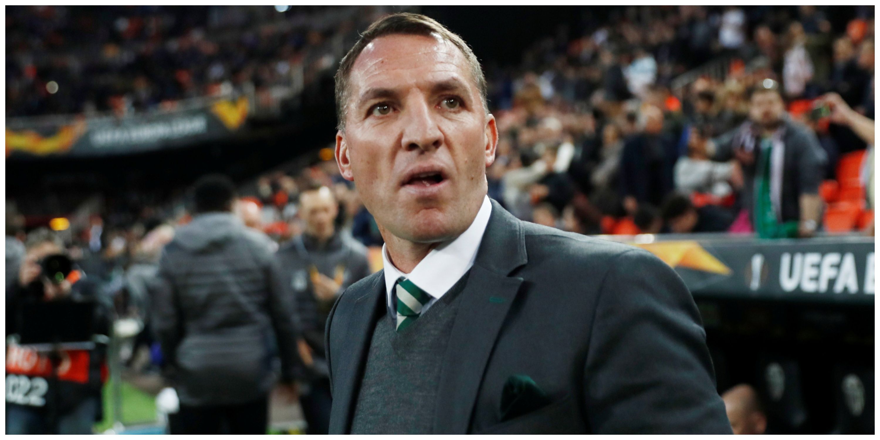Celtic manager Brendan Rodgers looking surprised