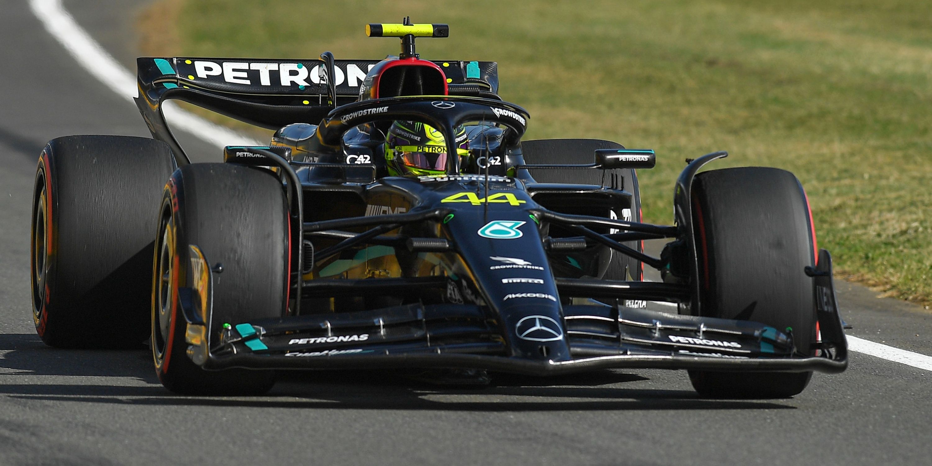 Lewis Hamilton driving at the British Grand Prix
