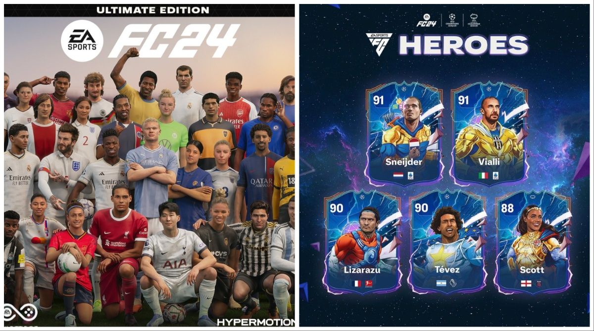 FC 24 cover collage with new Hero cards graphic.