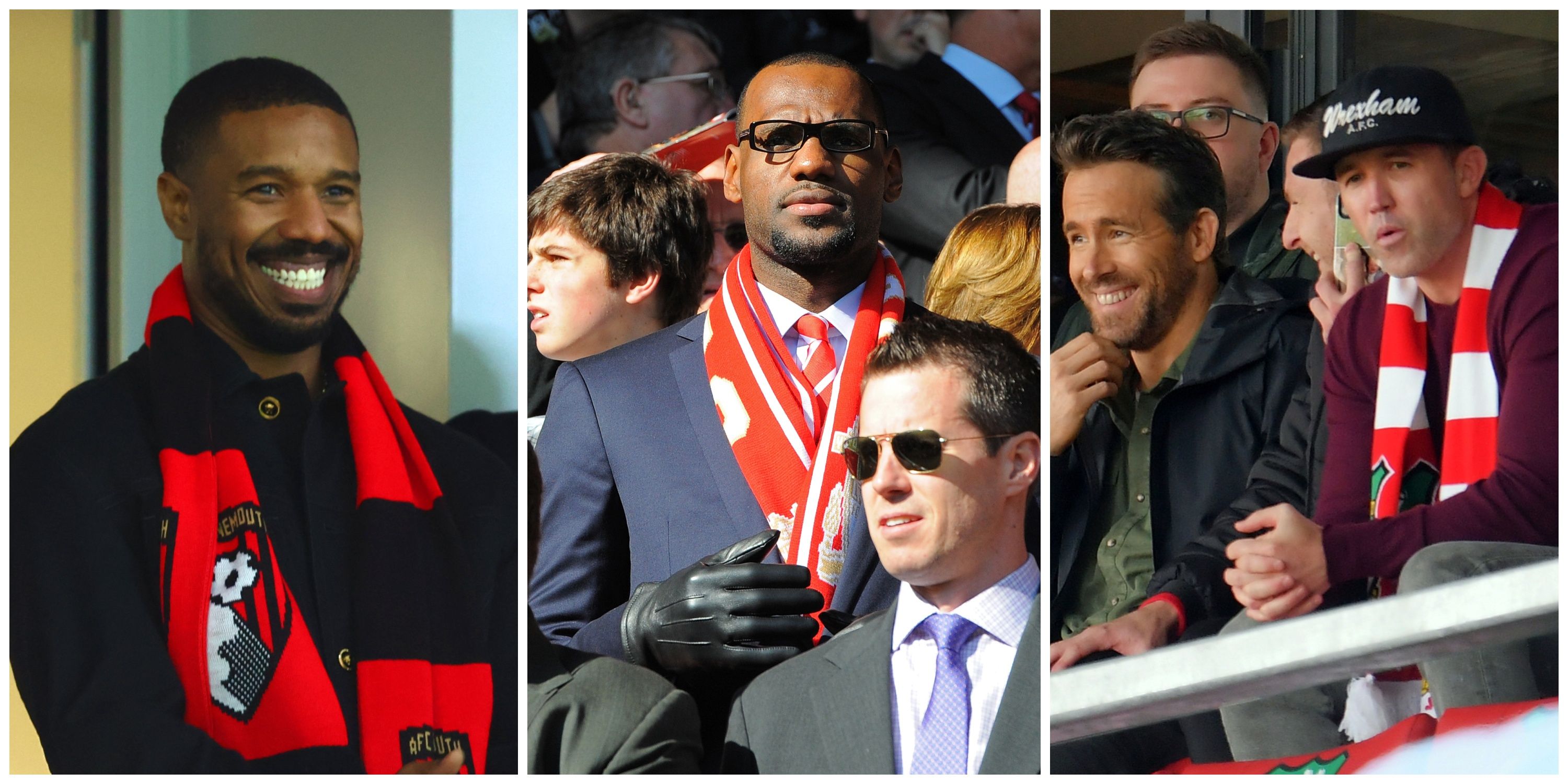 A collage of US celebrities having stakes in football clubs.