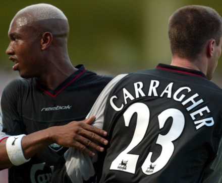 El Hadji Diouf and Jamie Carragher at Liverpool