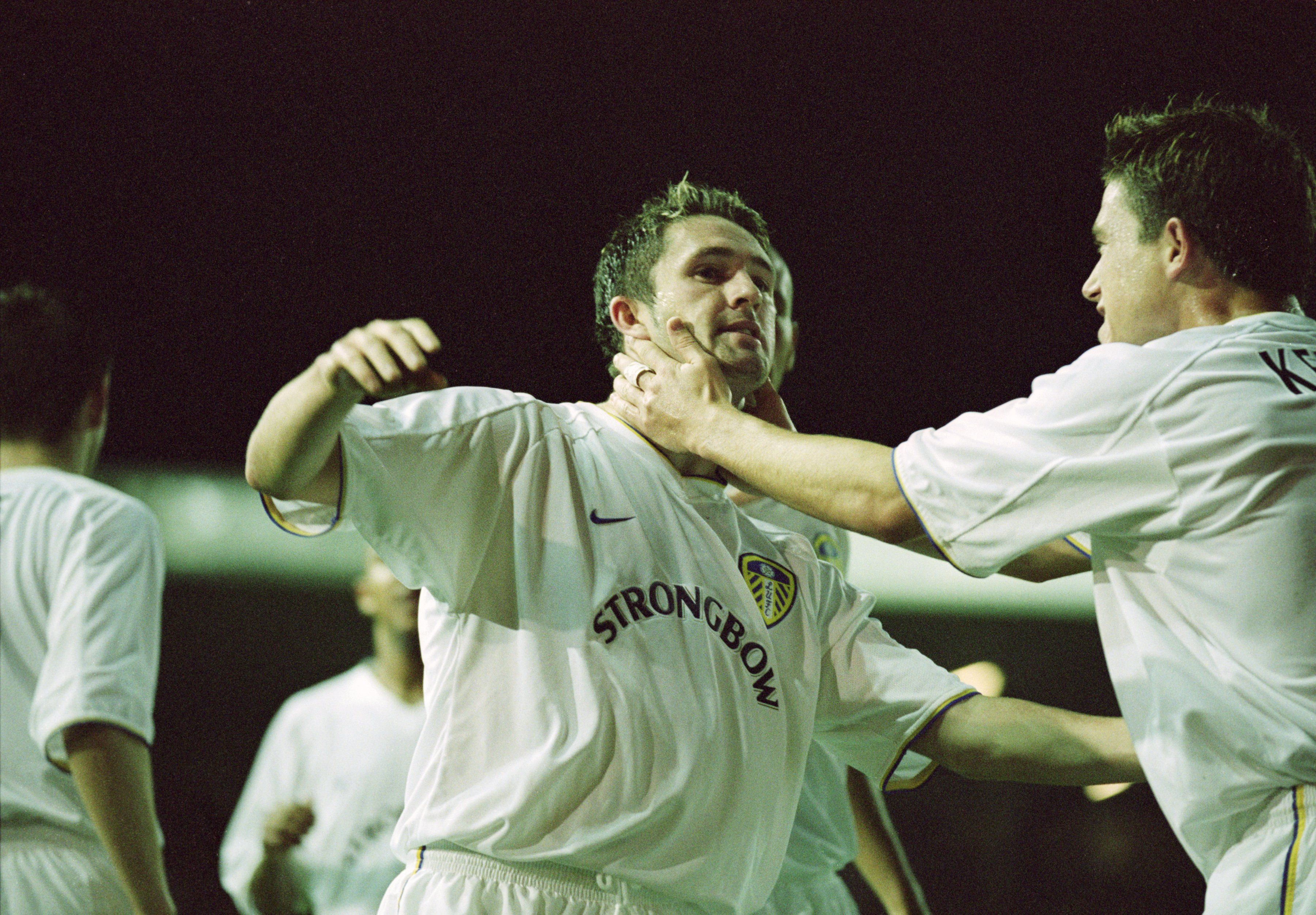 Robbie Keane of Leeds United celebrates his goal 
