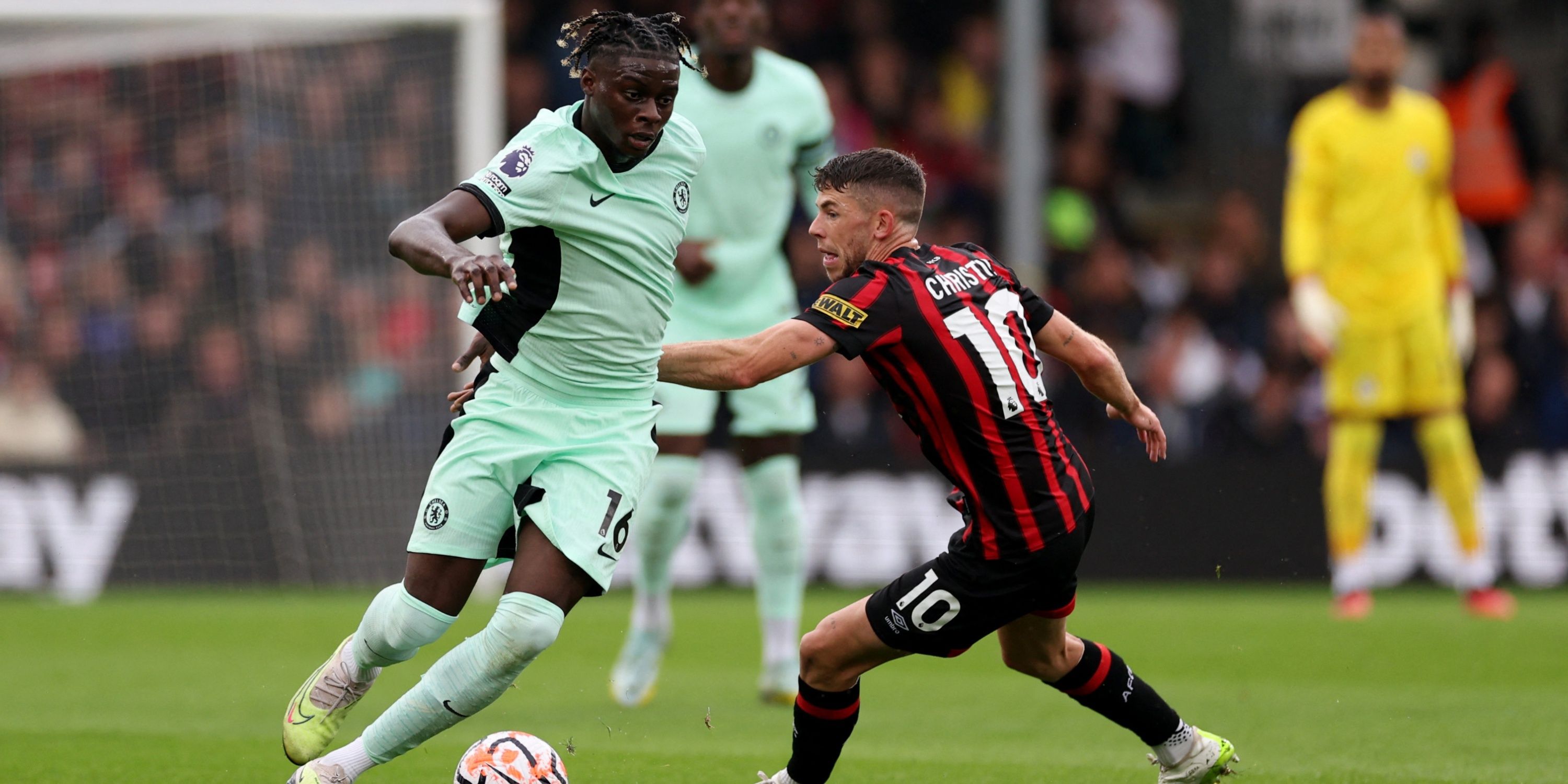 Chelsea's Lesley Ugochukwu in action with AFC Bournemouth's Ryan Christie