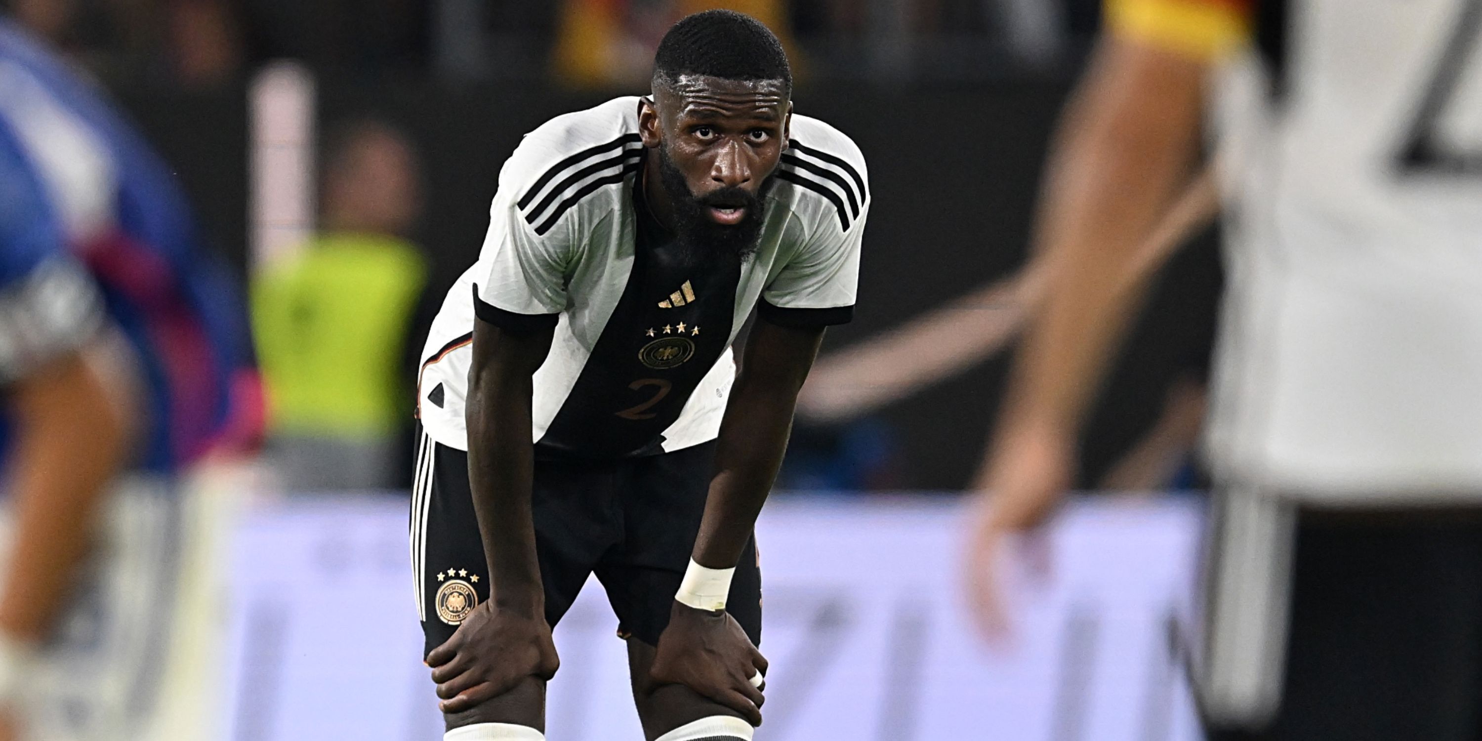 Antonio Rudiger looks on after Germany concede
